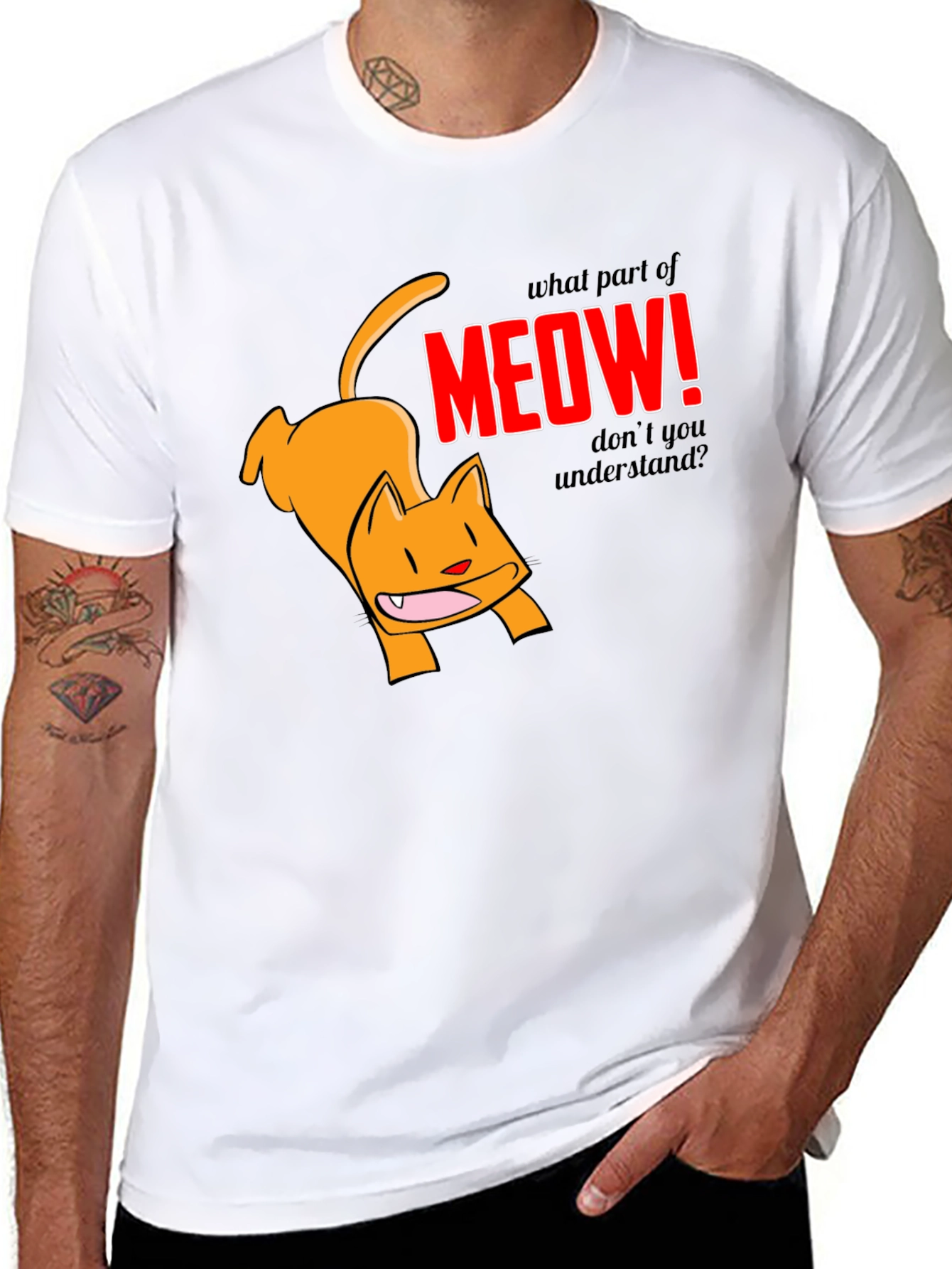 Funny Cat Meow Graphic T-Shirt - Black
