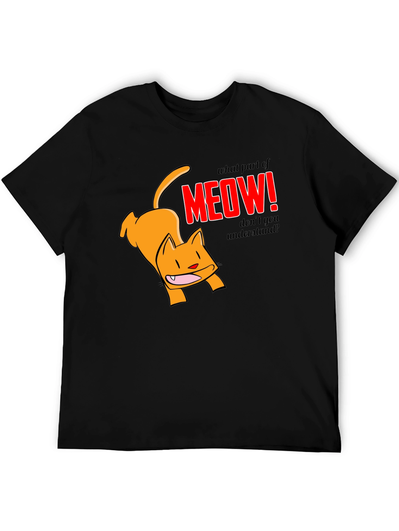 Funny Cat Meow Graphic T-Shirt - Black