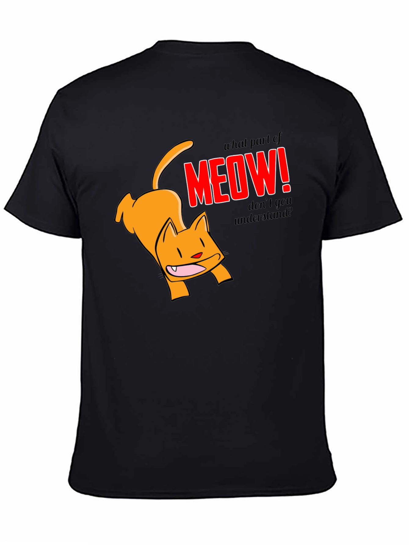 Funny Cat Meow Graphic T-Shirt - Black