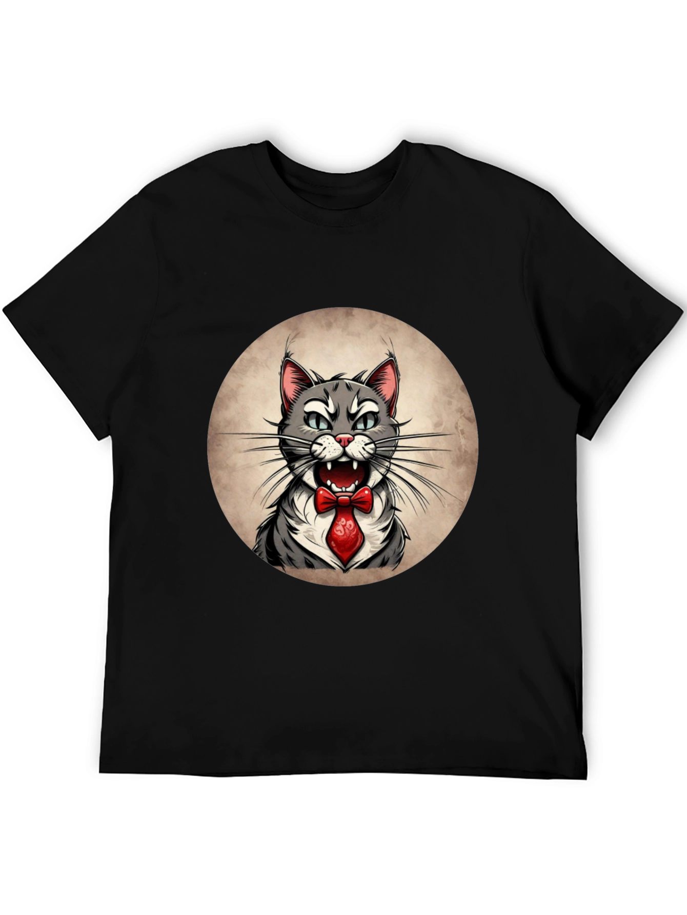 Cat in Tie Graphic Tee - Mens Black T-Shirt