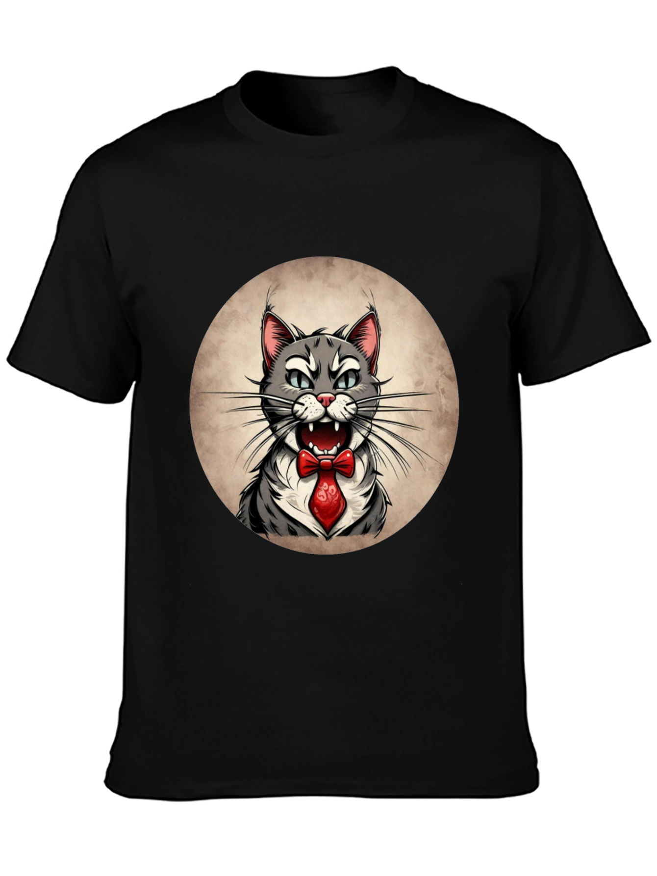 Cat in Tie Graphic Tee - Mens Black T-Shirt