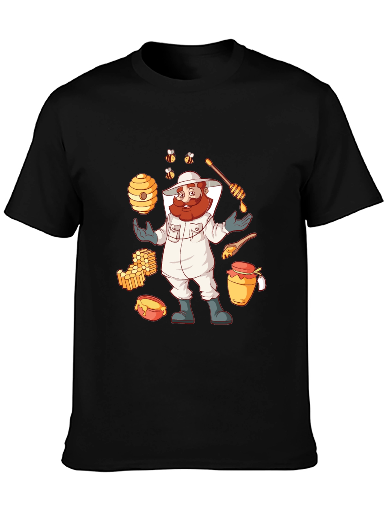 Beekeeper Cartoon Graphic T-Shirt - Black