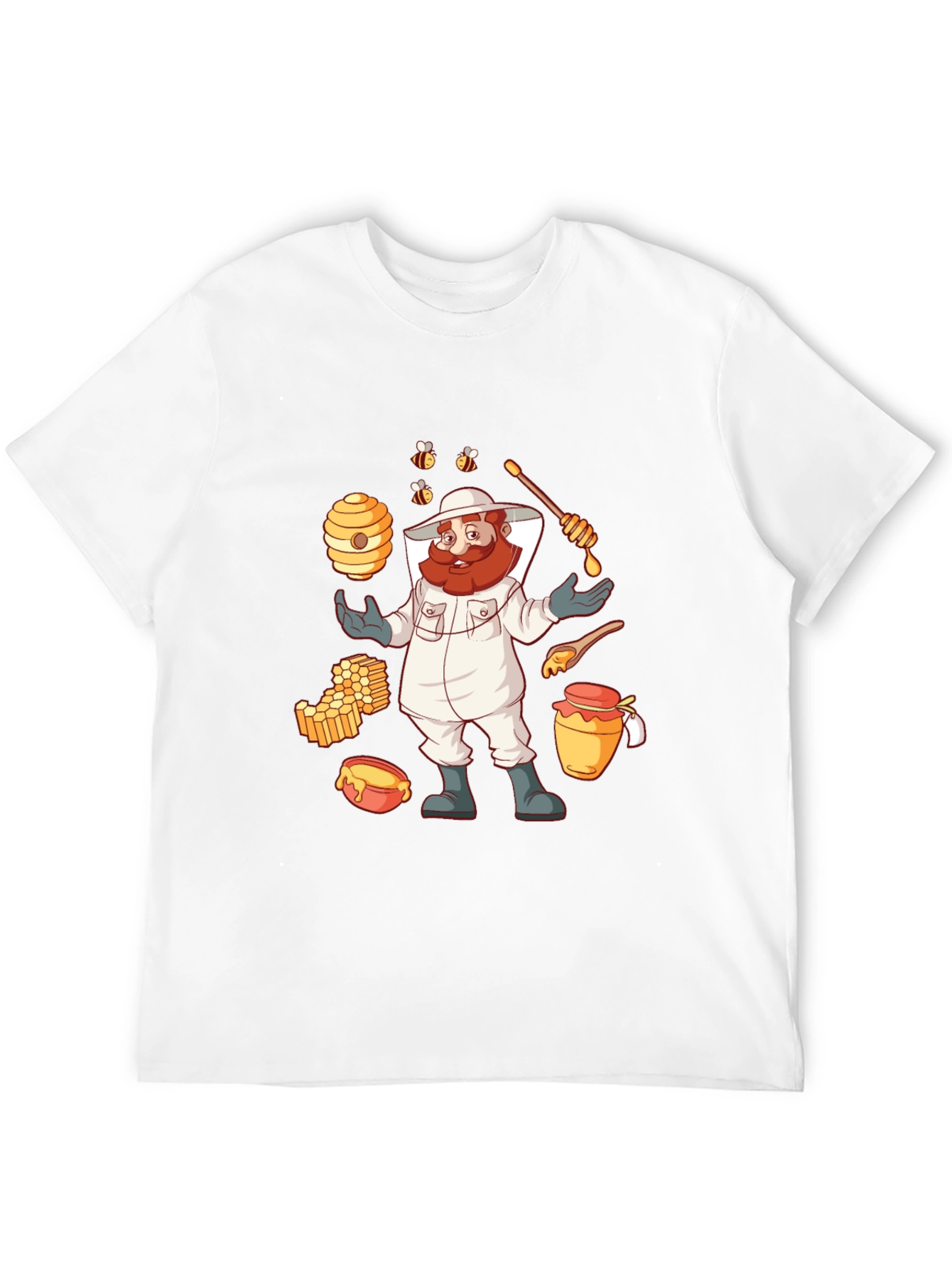 Beekeeper Cartoon Graphic T-Shirt - Black