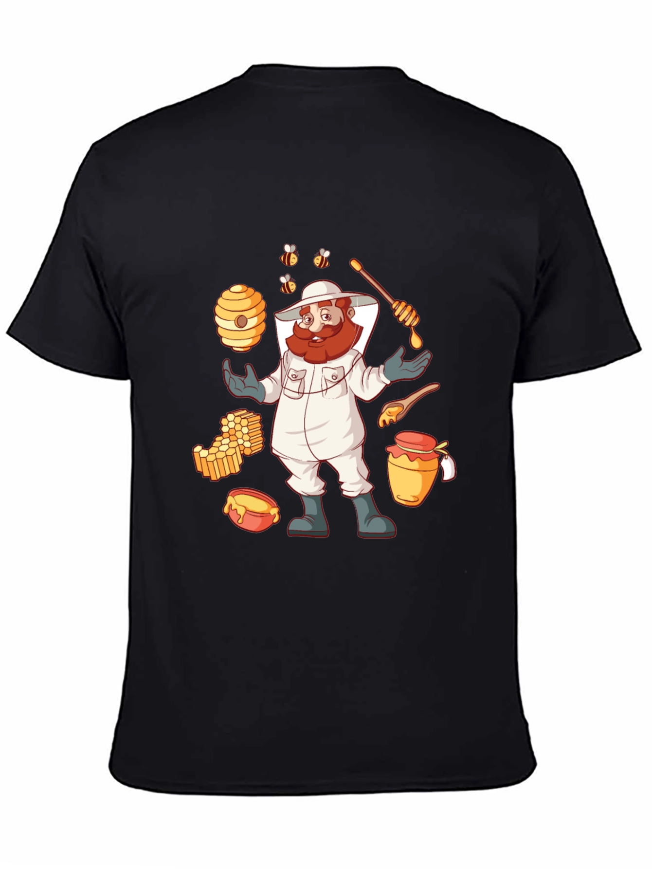 Beekeeper Cartoon Graphic T-Shirt - Black