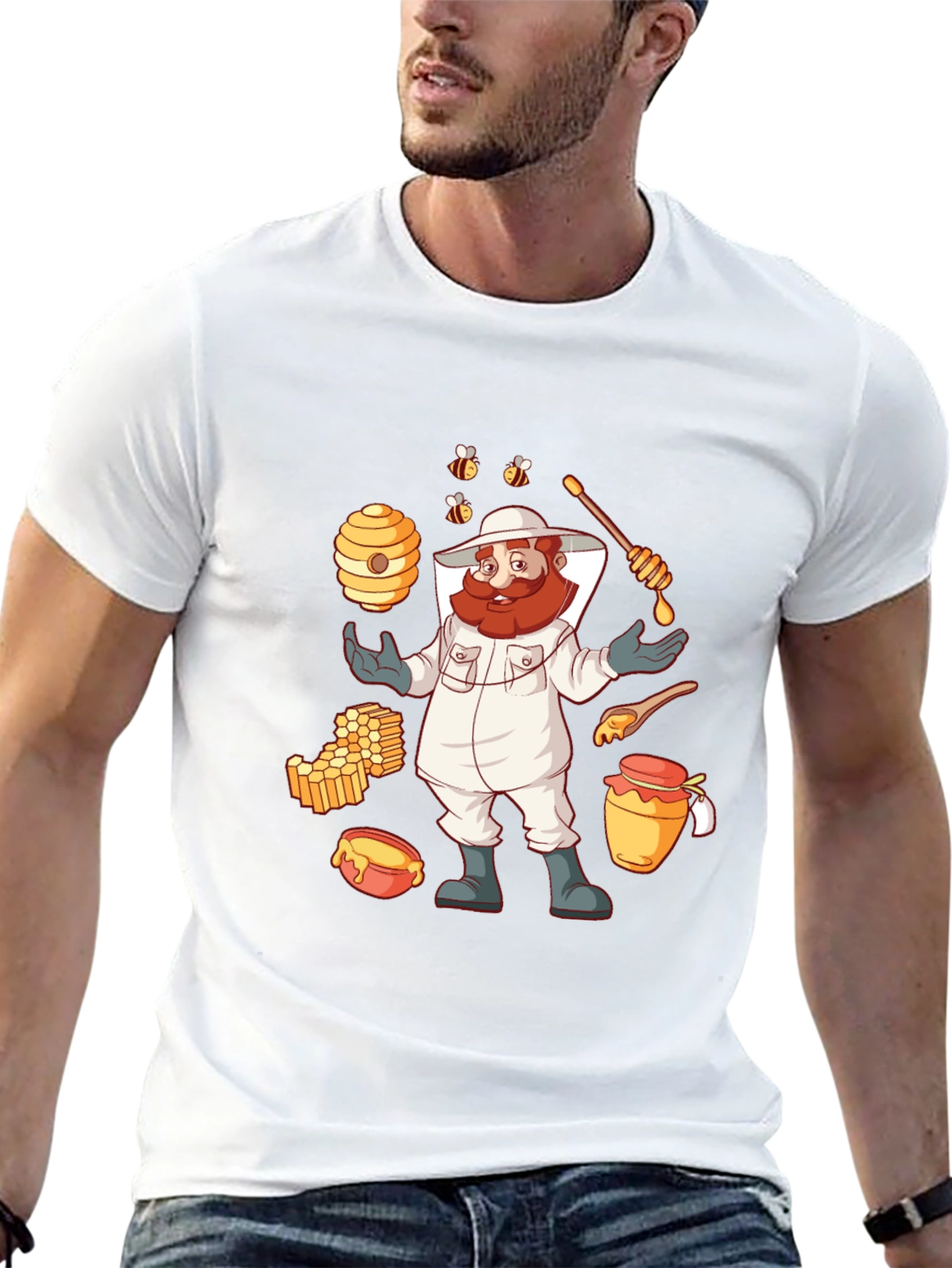 Beekeeper Cartoon Graphic T-Shirt - Black