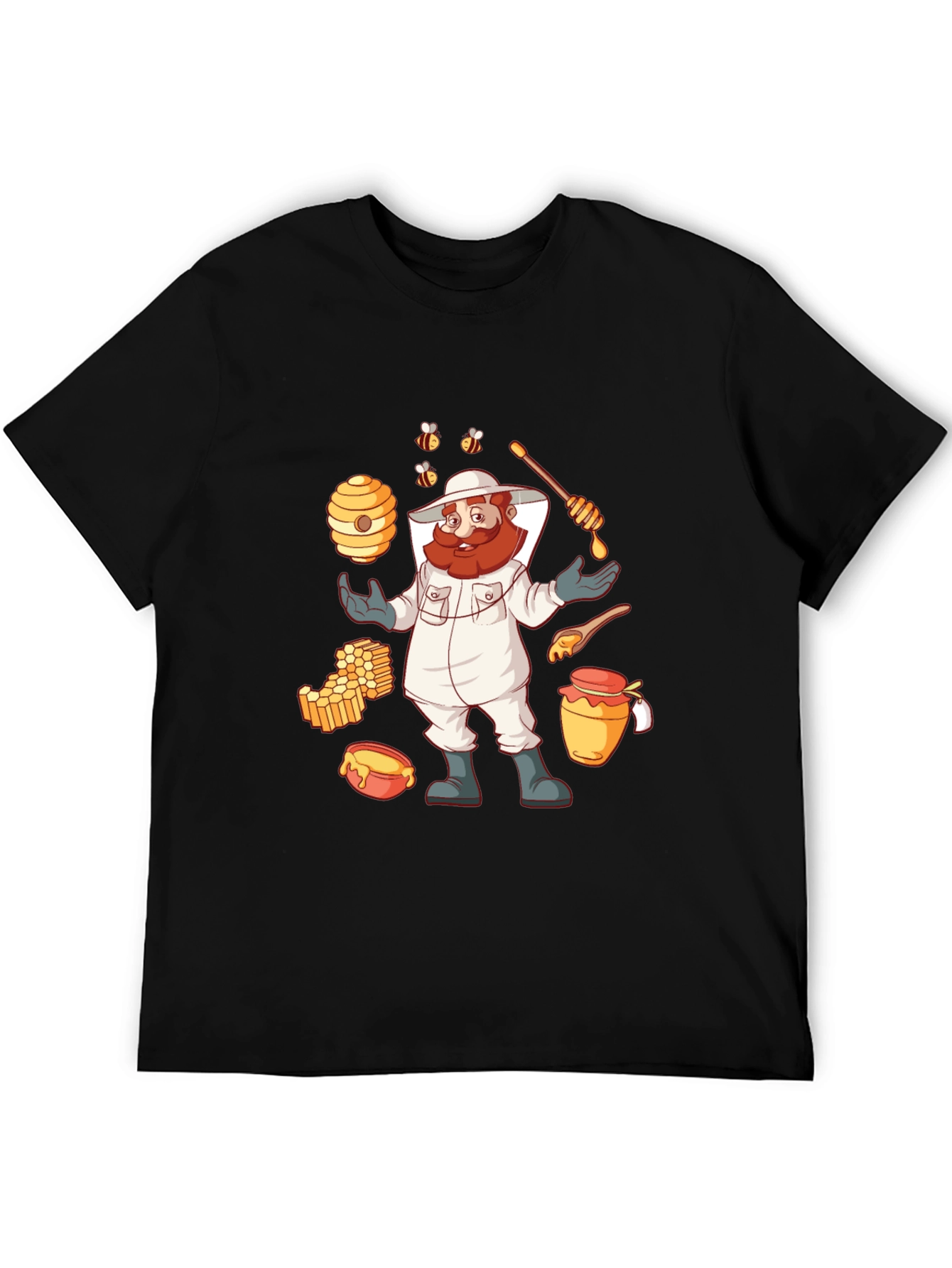 Beekeeper Cartoon Graphic T-Shirt - Black