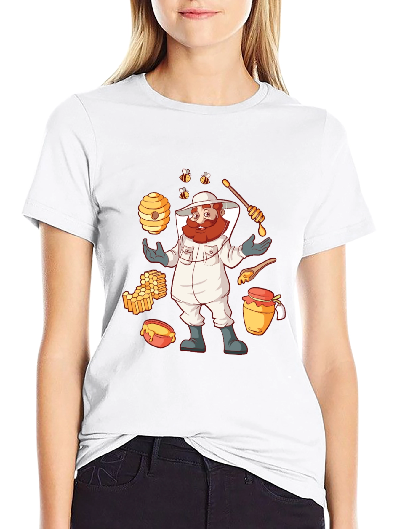 Beekeeper Cartoon Graphic T-Shirt - Black