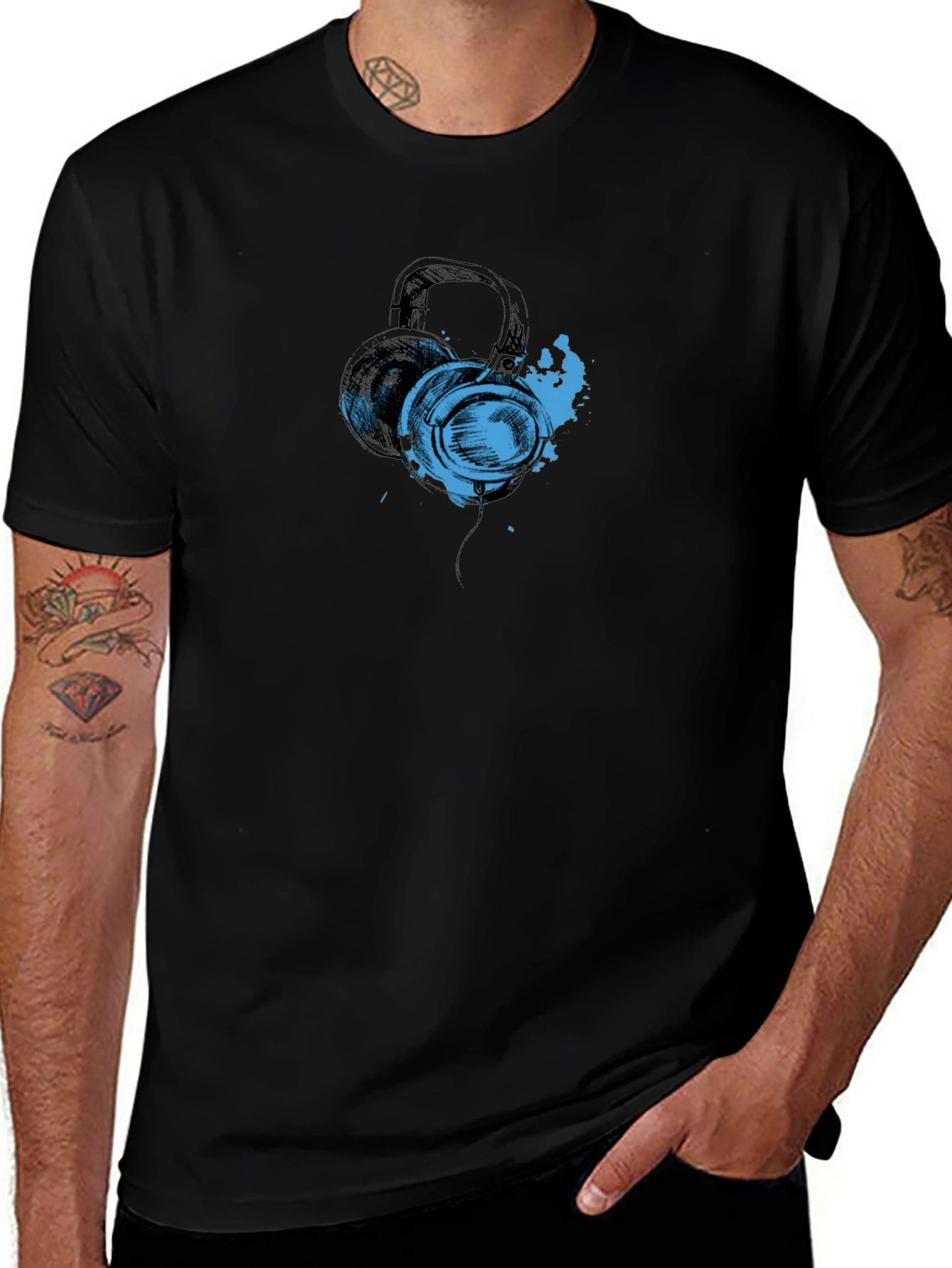 Headphones Graphic Black T-Shirt