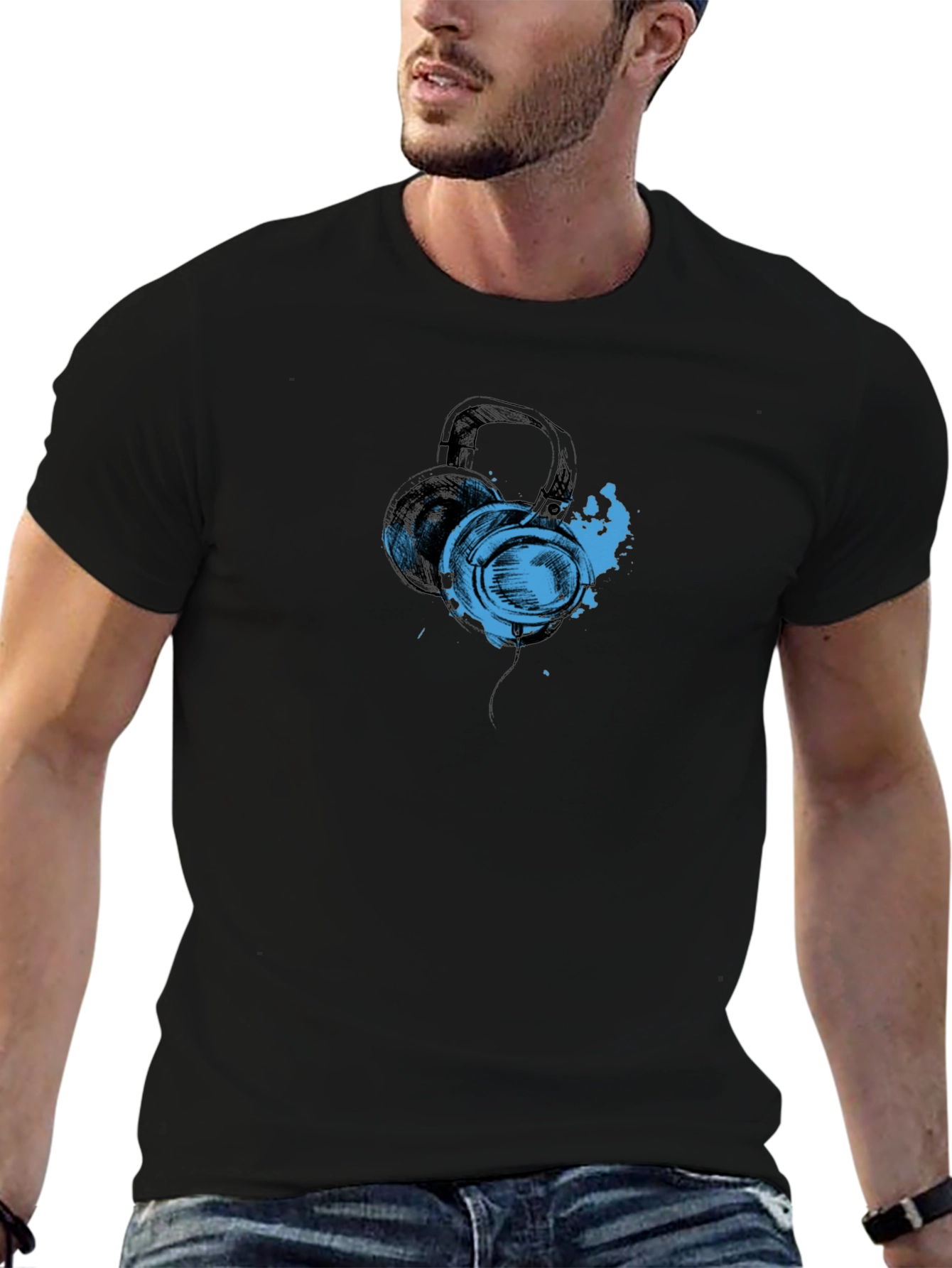 Headphones Graphic Black T-Shirt
