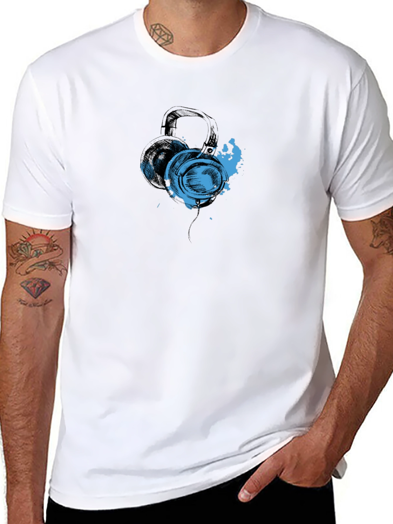 Headphones Graphic Black T-Shirt