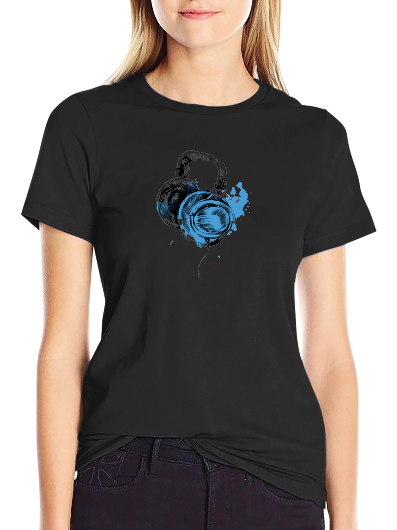 Headphones Graphic Black T-Shirt
