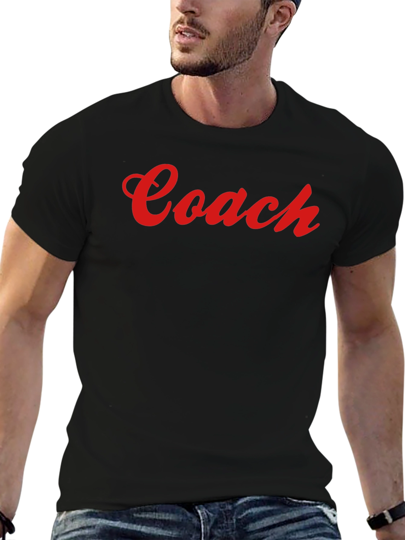 Coach Script Tee - Bold Red on Black Cotton