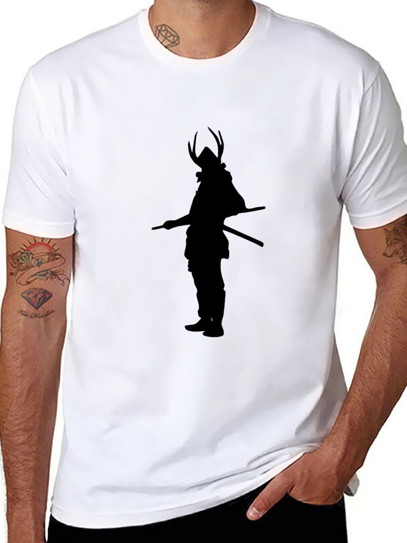 Samurai Silhouette Graphic Tee - Black