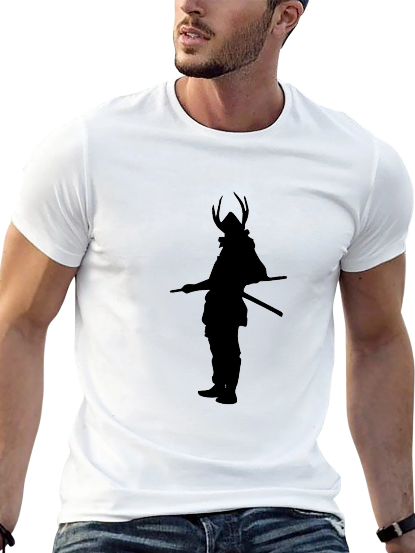 Samurai Silhouette Graphic Tee - Black