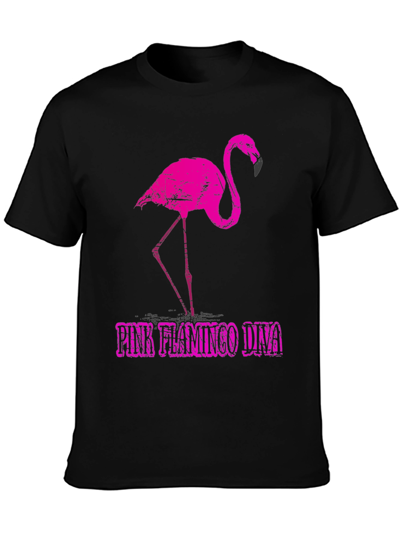 Pink Flamingo Diva Graphic Tee - Black Cotton