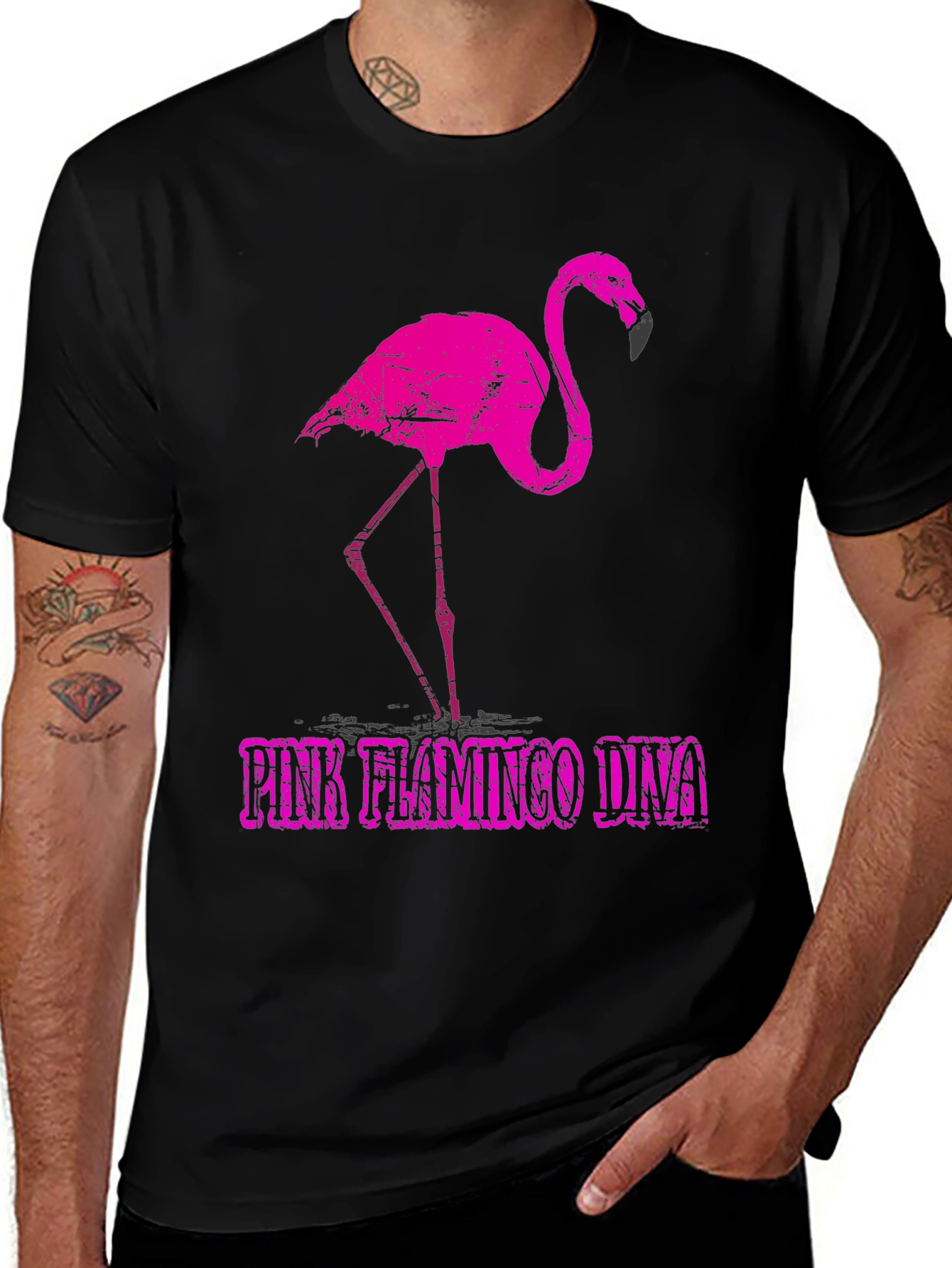 Pink Flamingo Diva Graphic Tee - Black Cotton