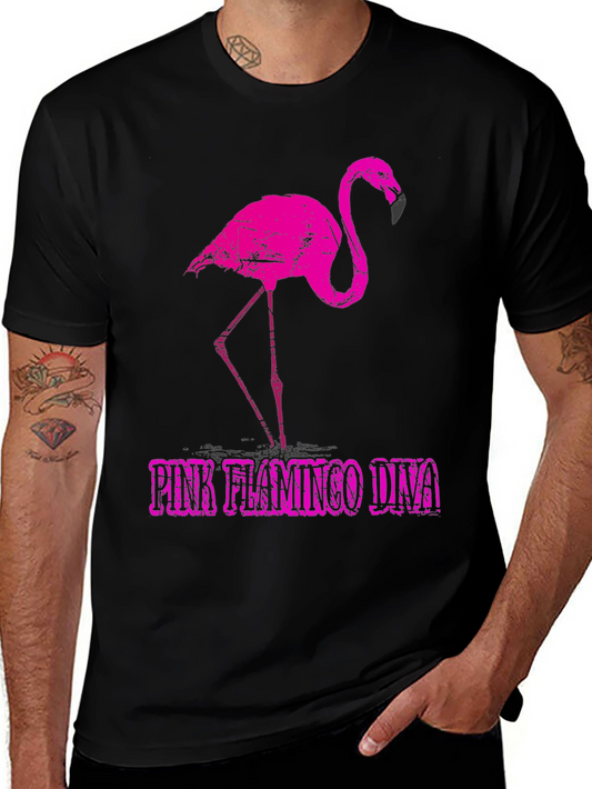 Pink Flamingo Diva Graphic Tee - Black Cotton