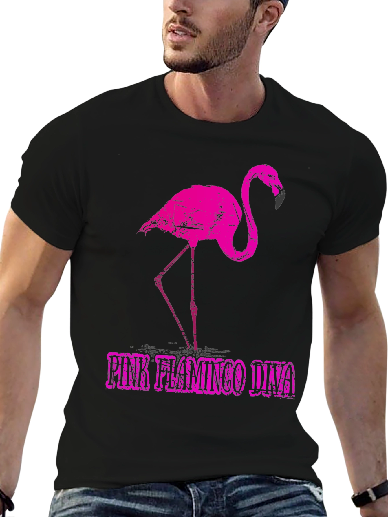 Pink Flamingo Diva Graphic Tee - Black Cotton