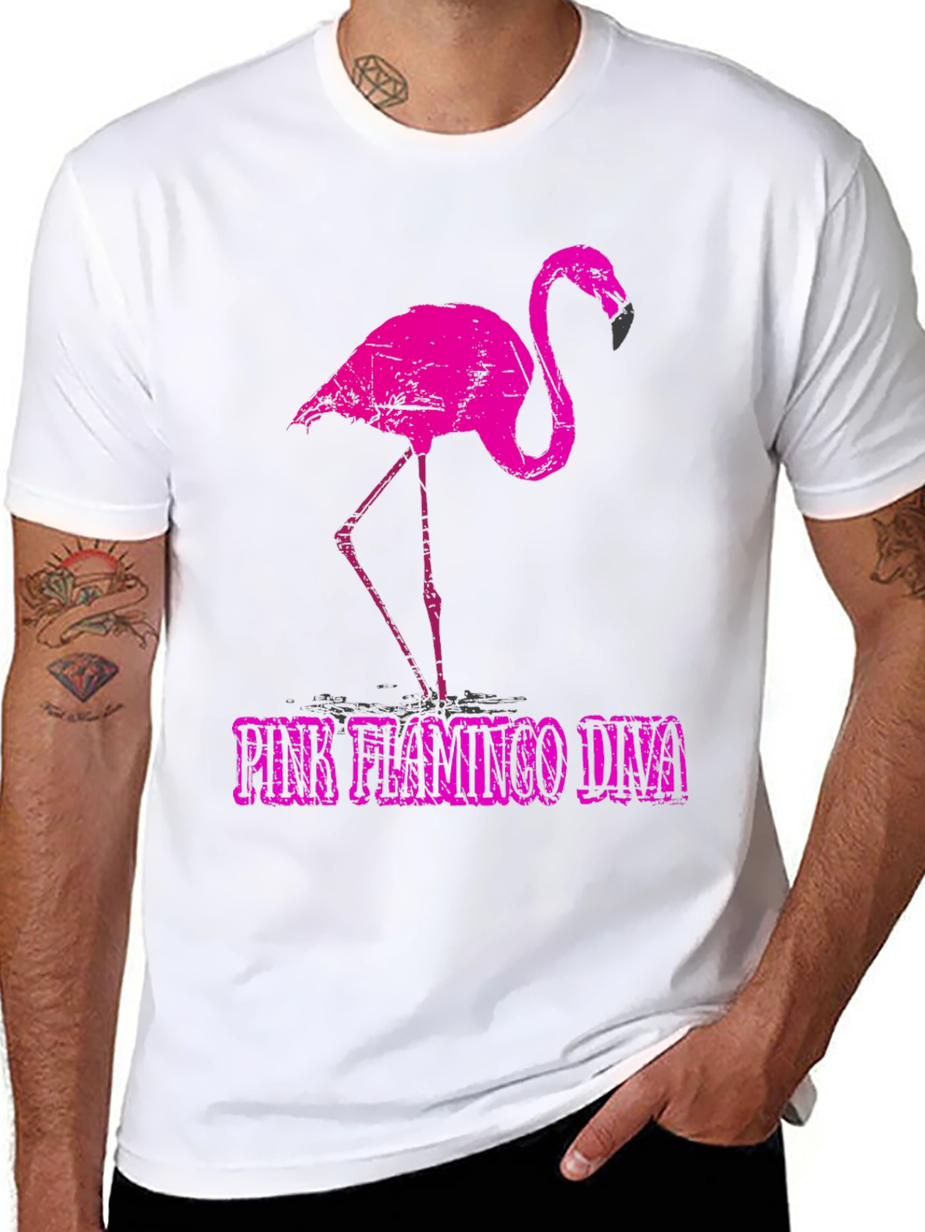 Pink Flamingo Diva Graphic Tee - Black Cotton