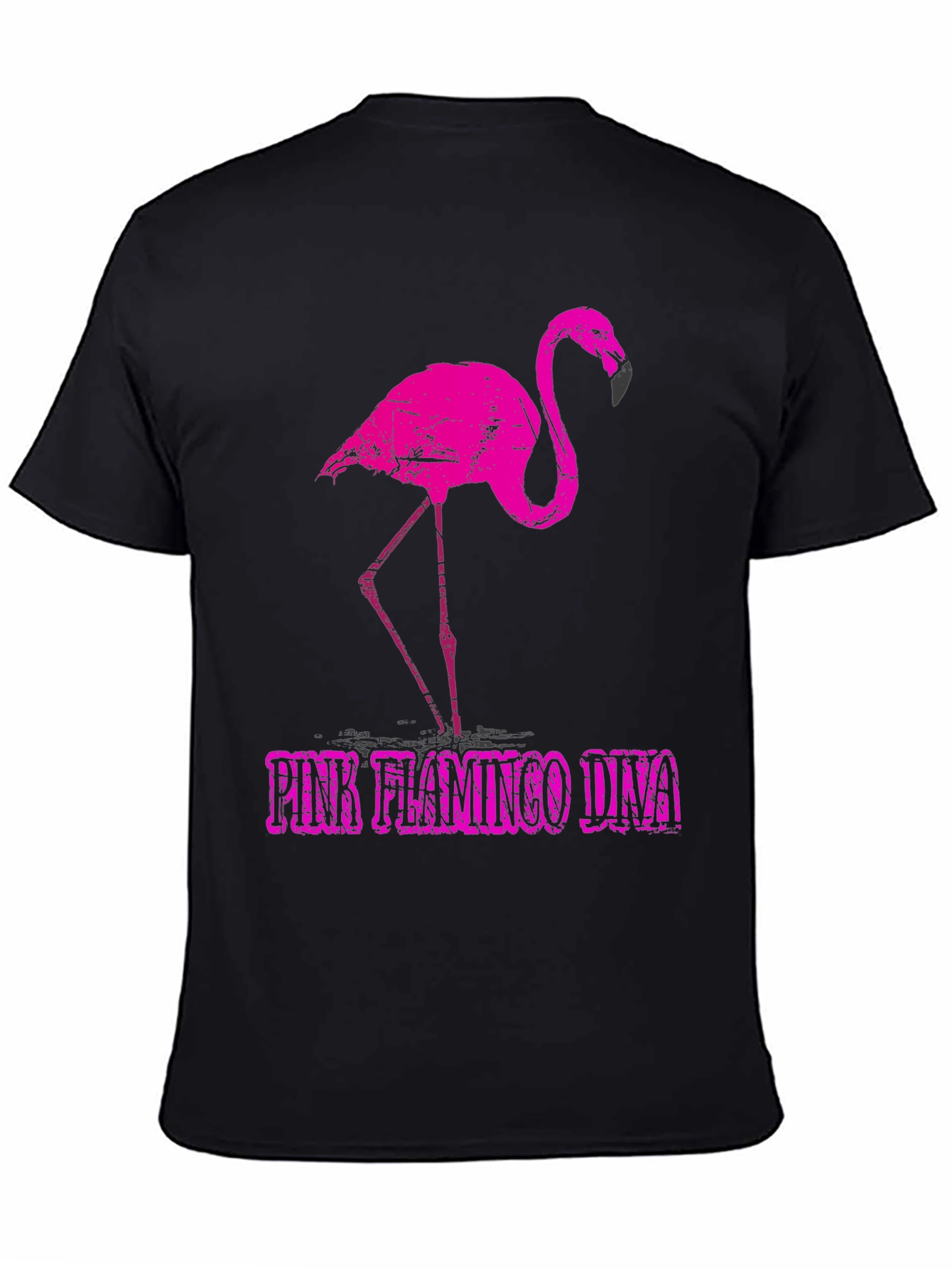 Pink Flamingo Diva Graphic Tee - Black Cotton