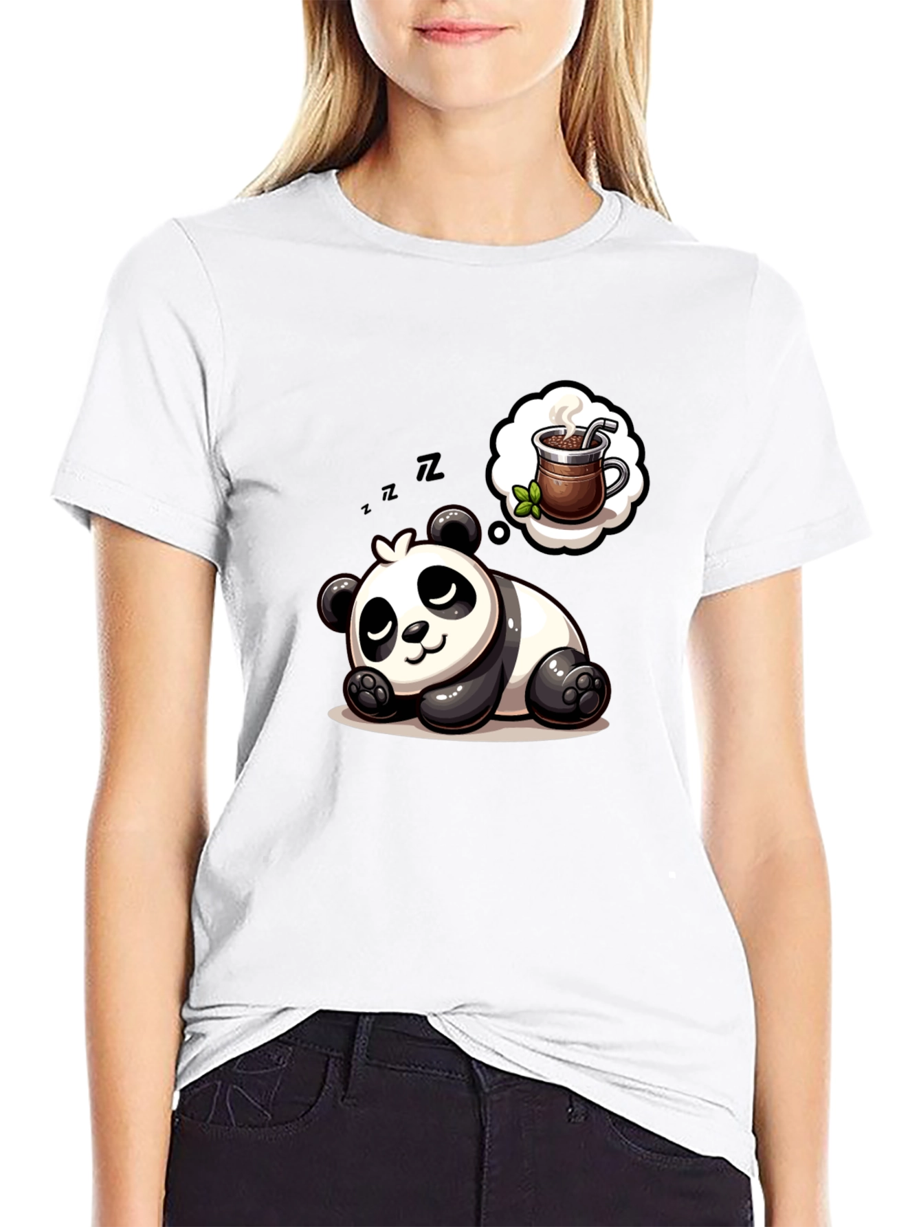 Dreamy Panda Coffee T-Shirt - Relaxed & Cute