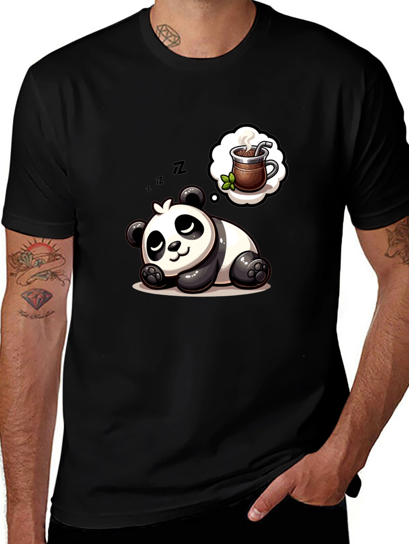 Dreamy Panda Coffee T-Shirt - Relaxed & Cute