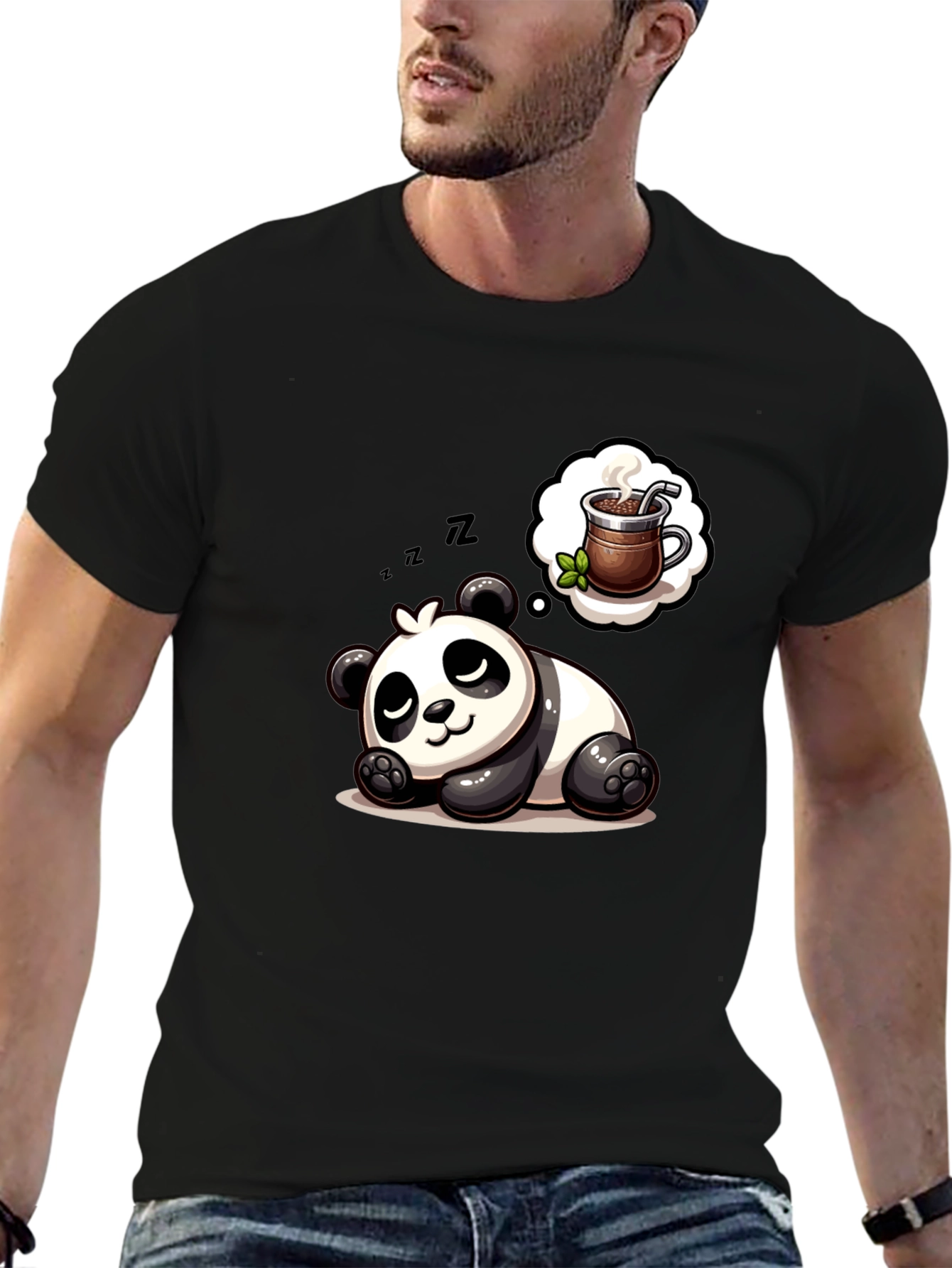 Dreamy Panda Coffee T-Shirt - Relaxed & Cute