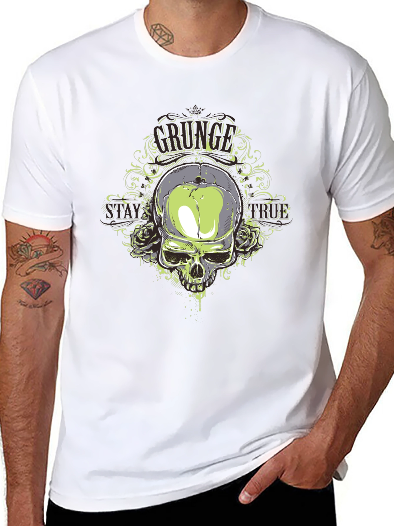Grunge Skull Graphic Print Black T-Shirt