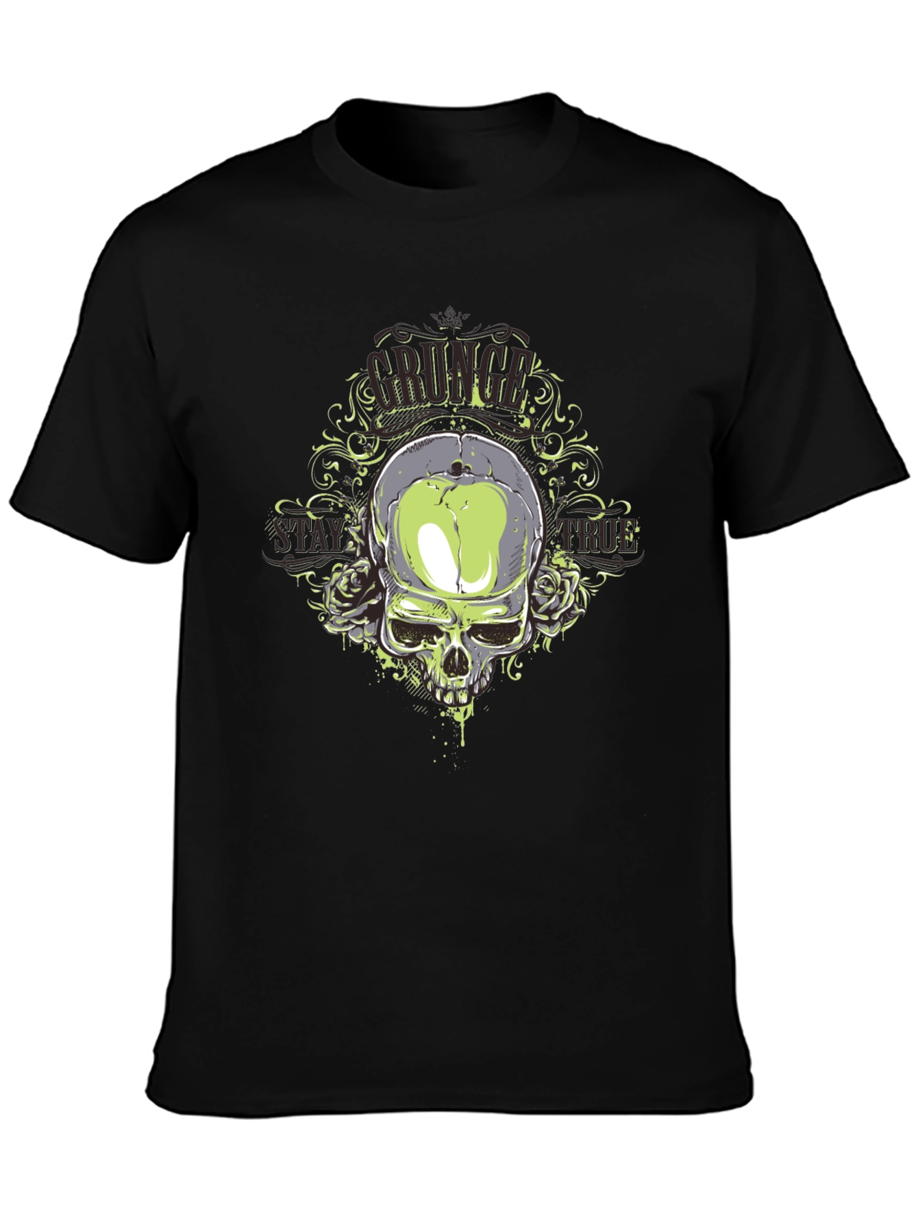 Grunge Skull Graphic Print Black T-Shirt