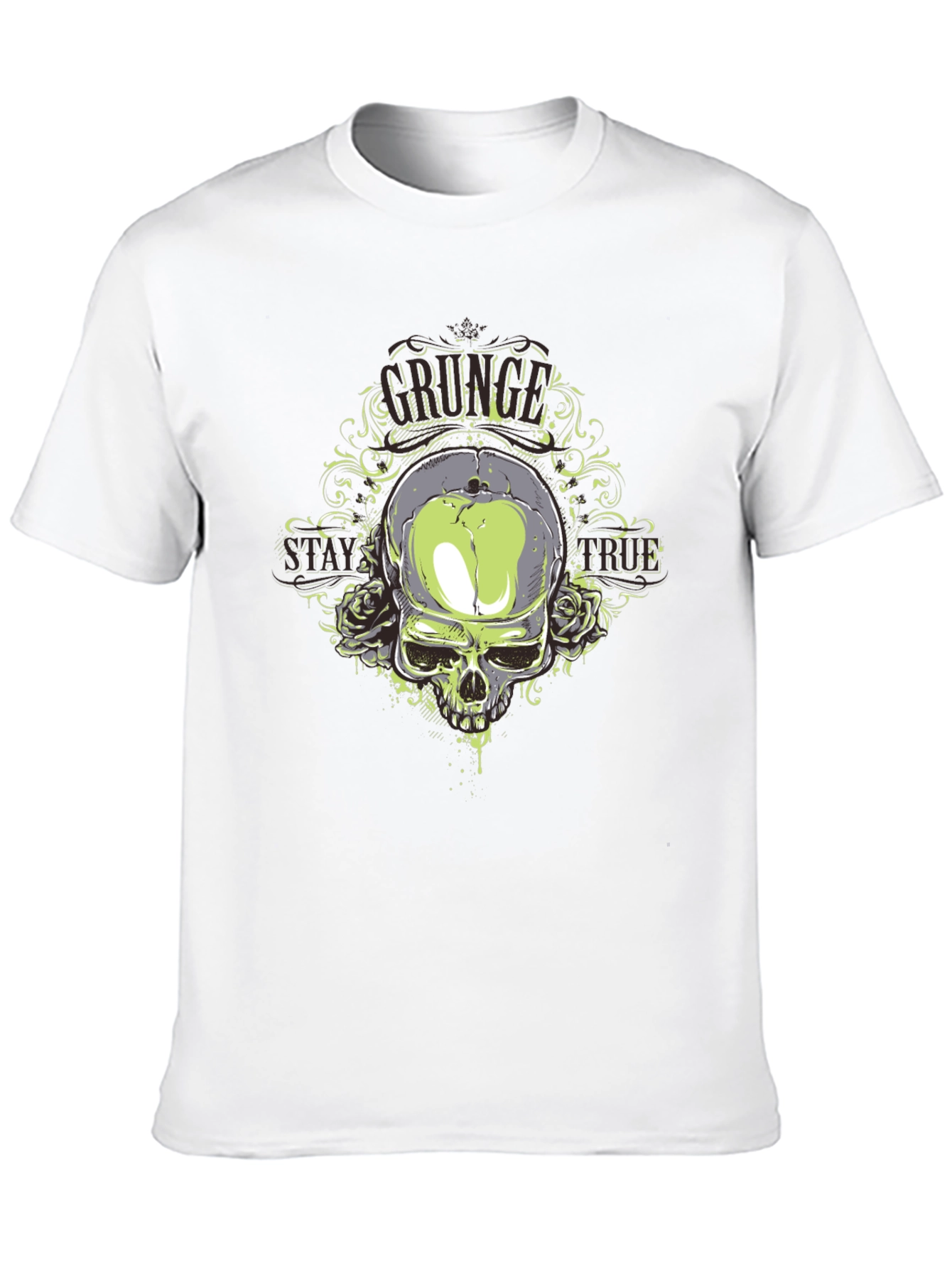 Grunge Skull Graphic Print Black T-Shirt