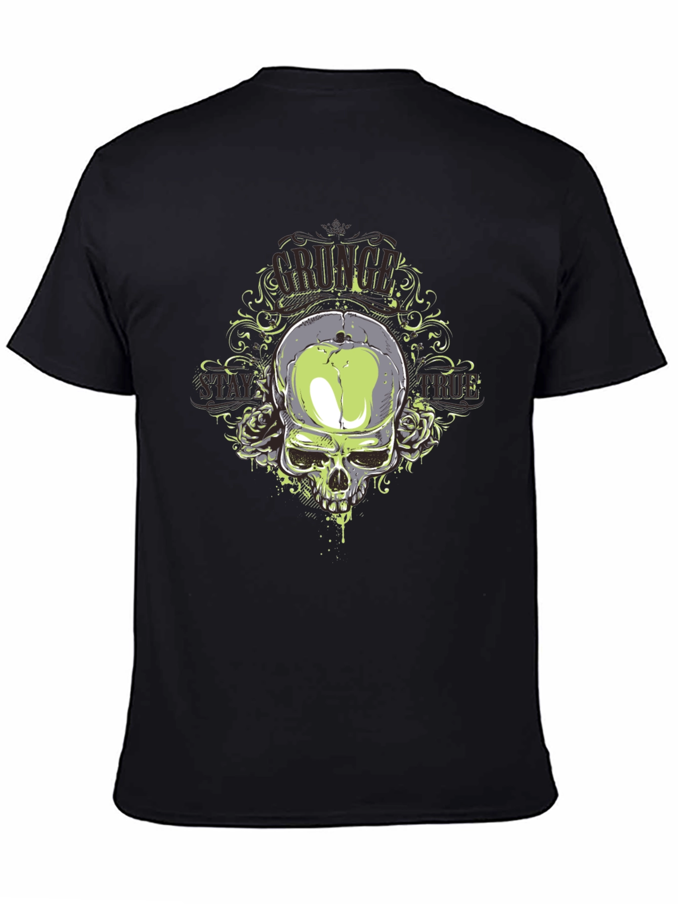 Grunge Skull Graphic Print Black T-Shirt