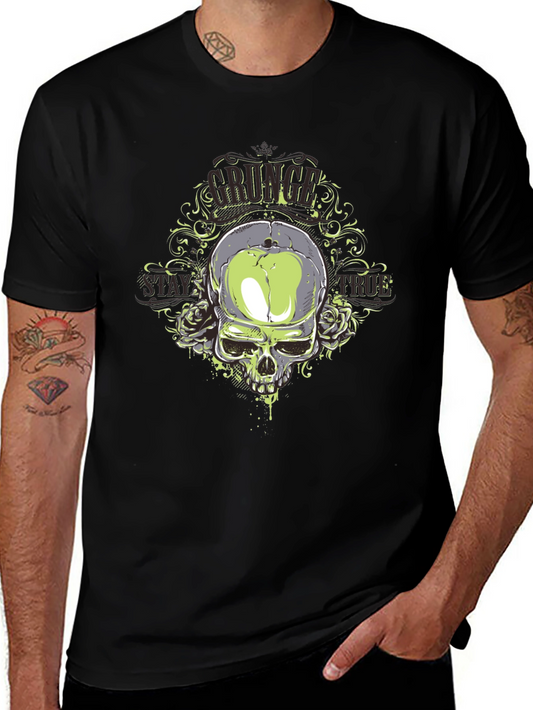 Grunge Skull Graphic Print Black T-Shirt