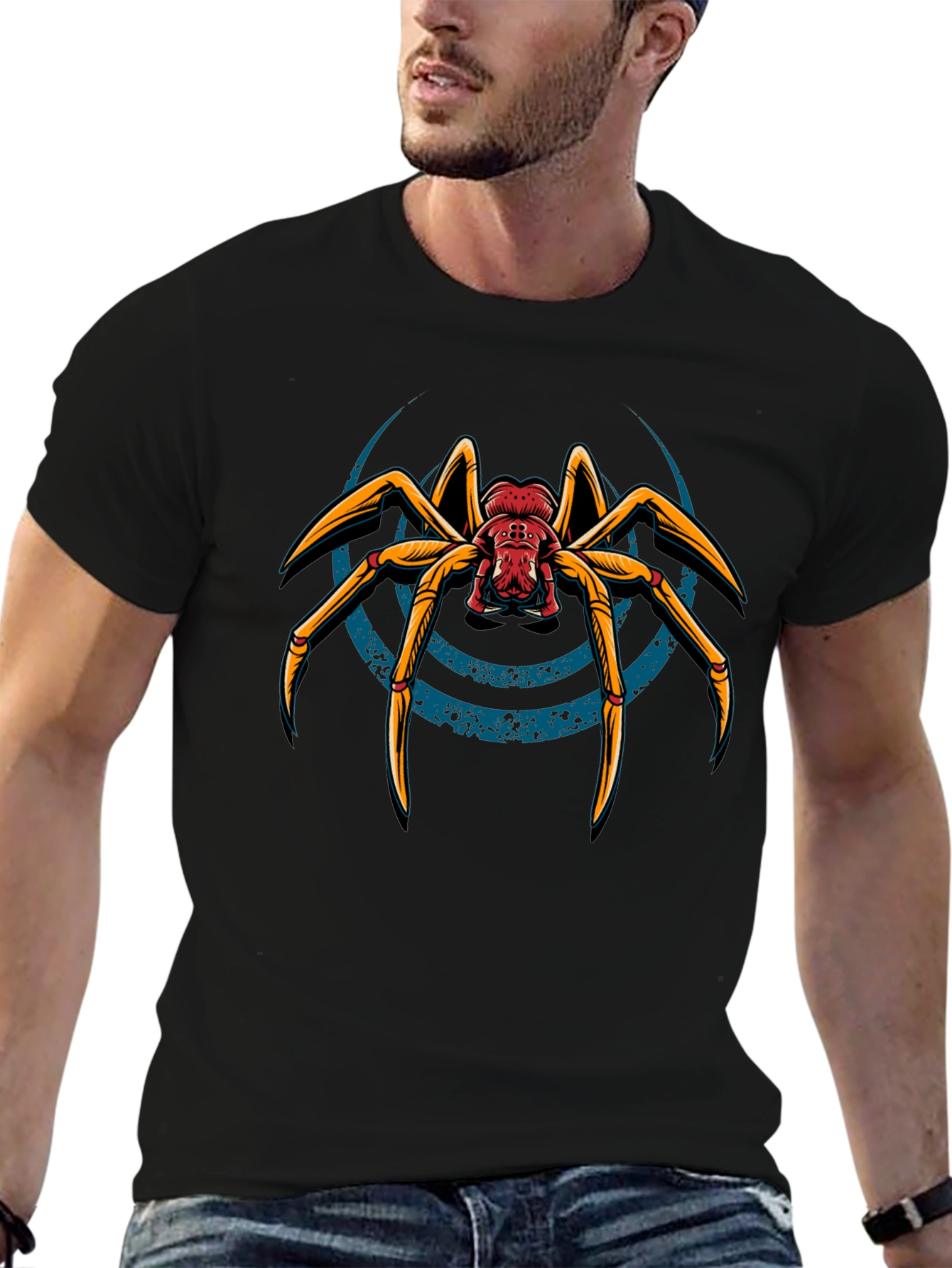Black T-Shirt with Spider Graphic