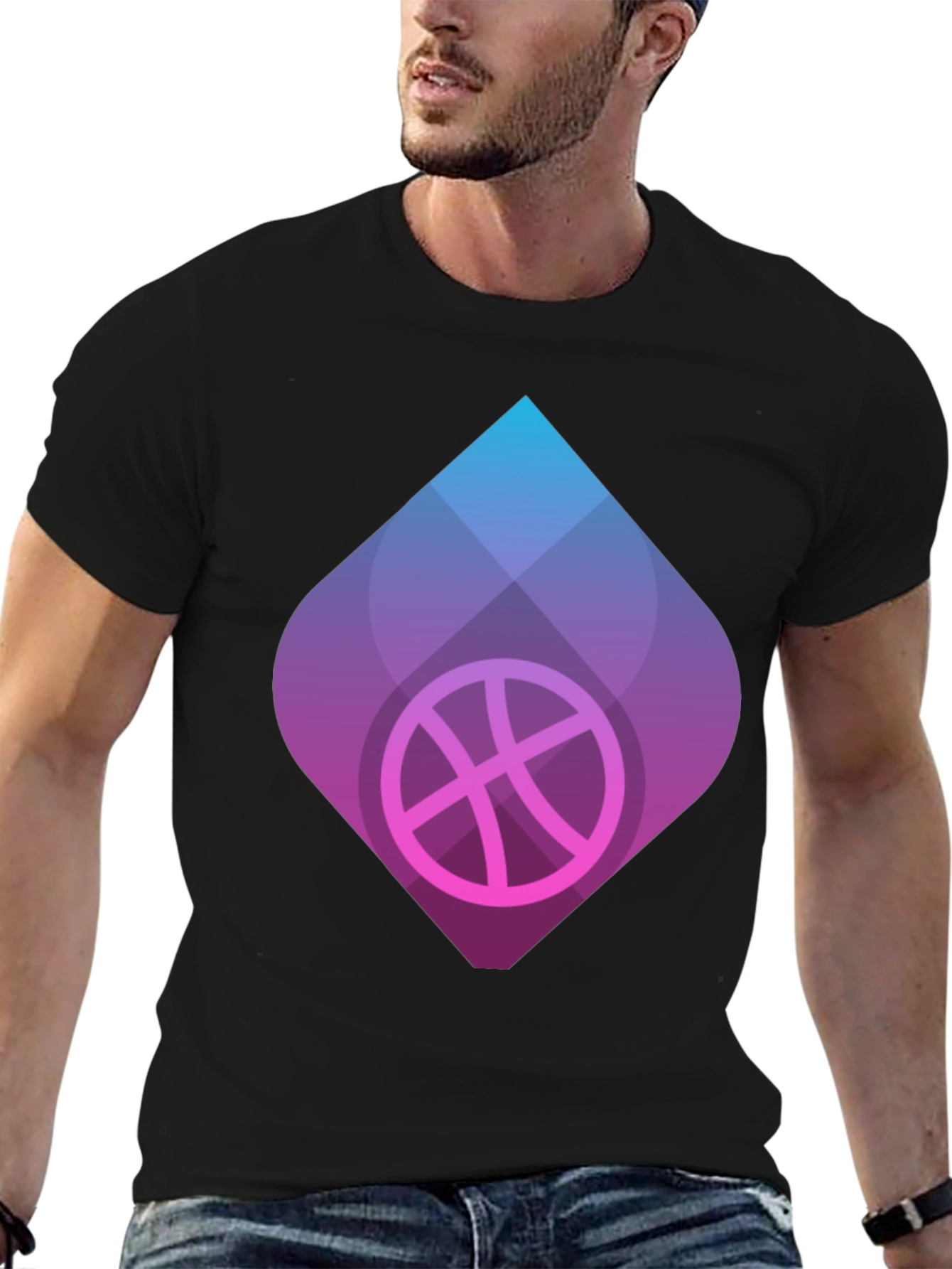 Mens Black Graphic Tee - Basketball Design