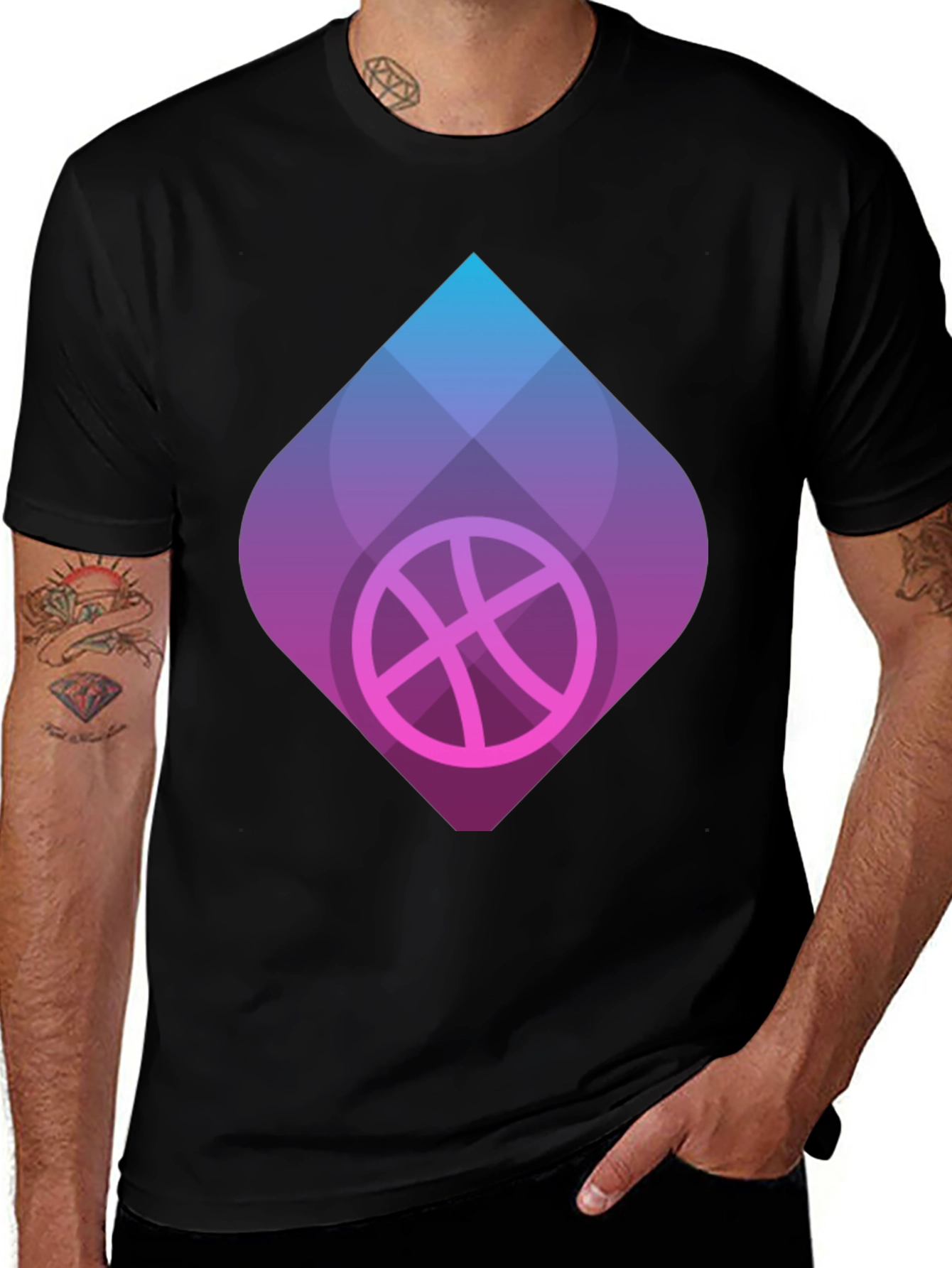 Mens Black Graphic Tee - Basketball Design