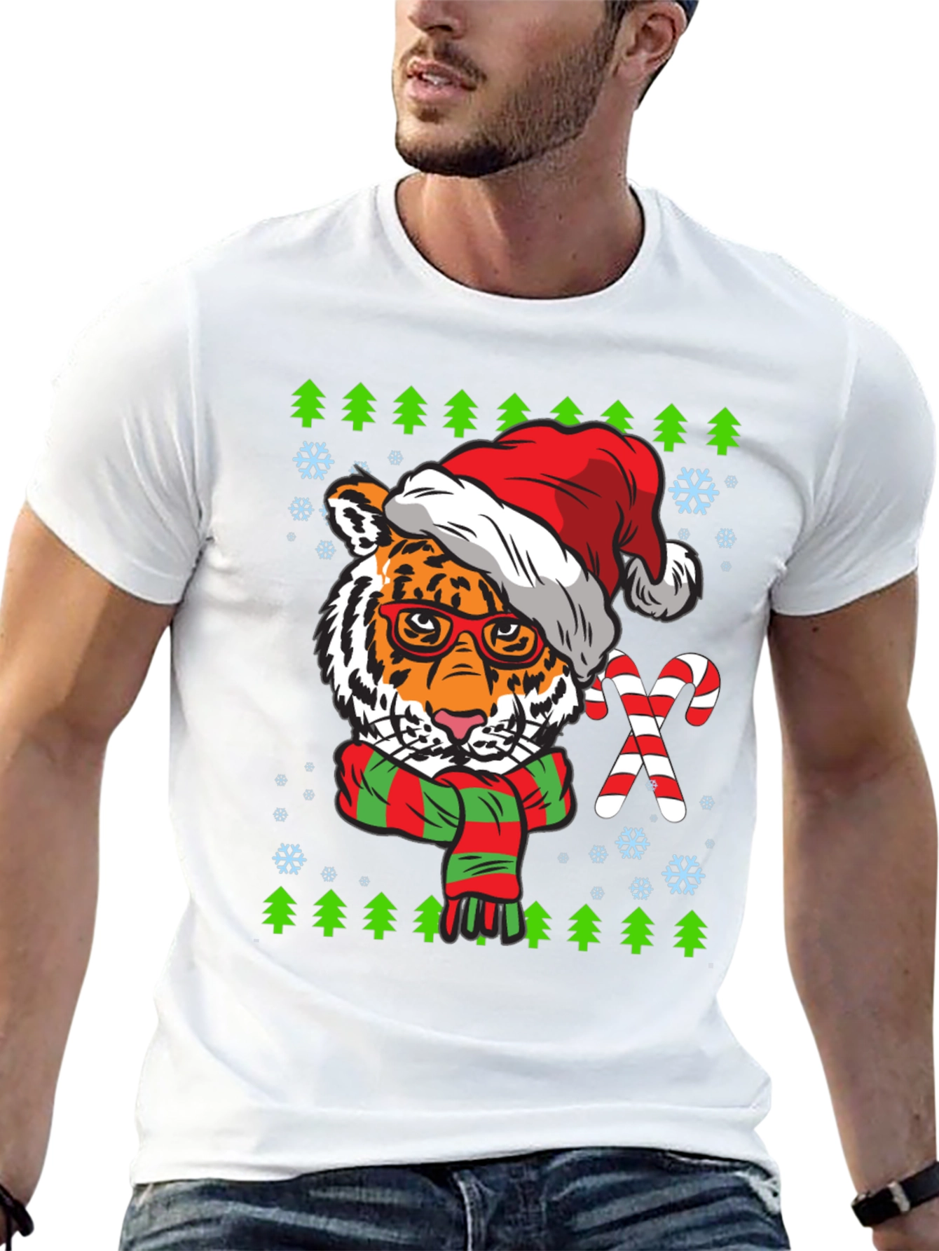 Tiger Christmas T-Shirt with Santa Hat