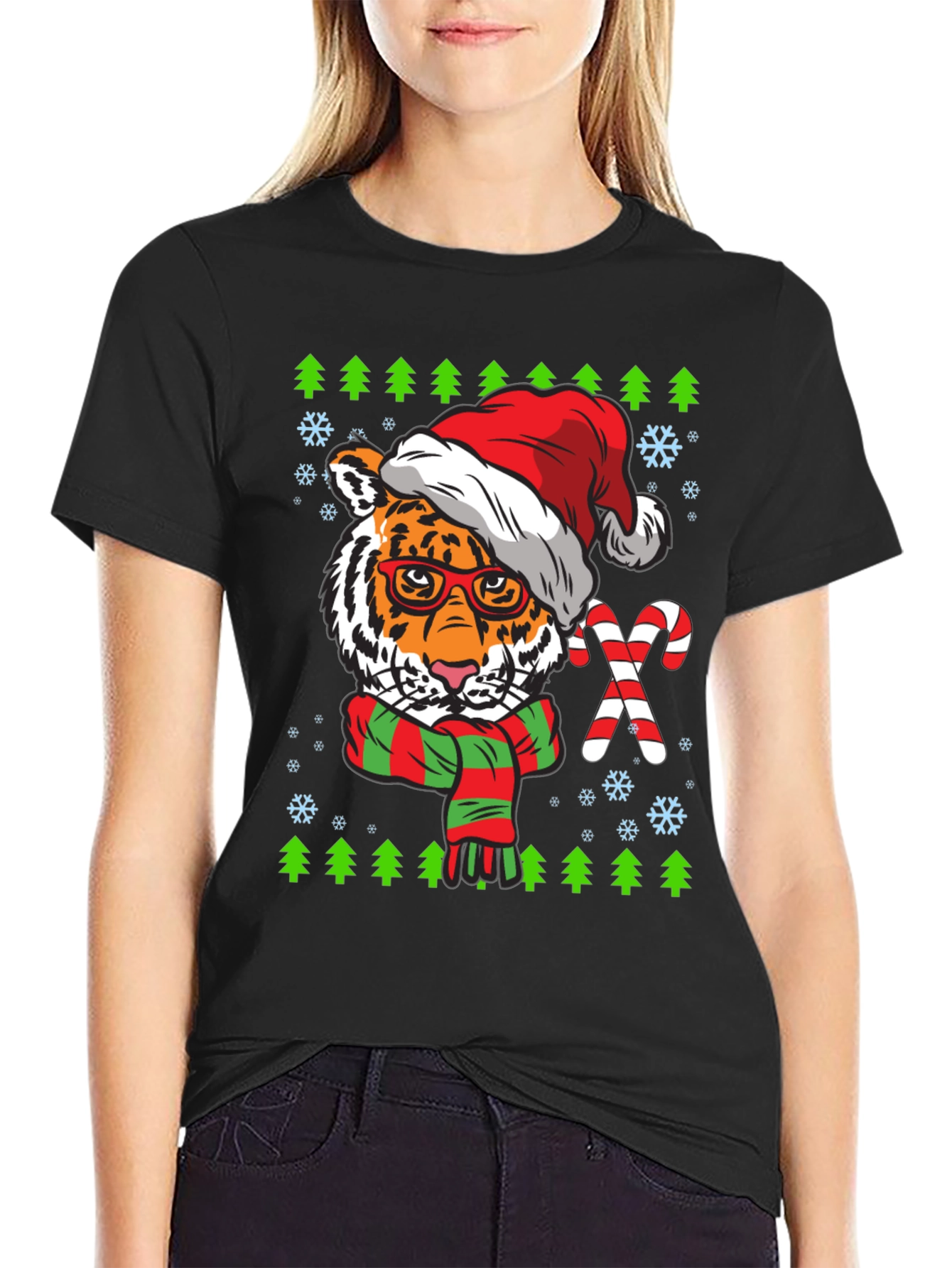 Tiger Christmas T-Shirt with Santa Hat