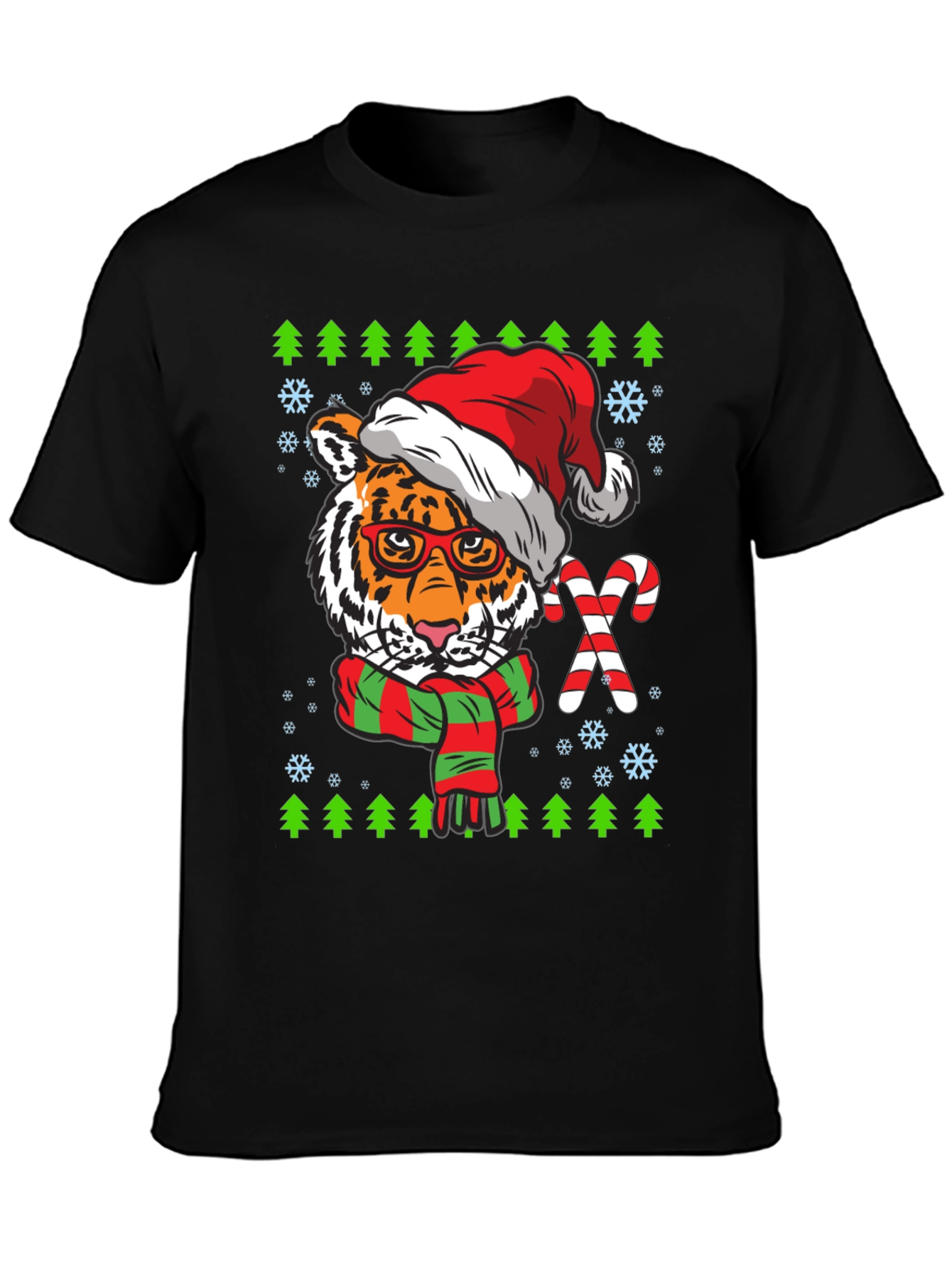Tiger Christmas T-Shirt with Santa Hat