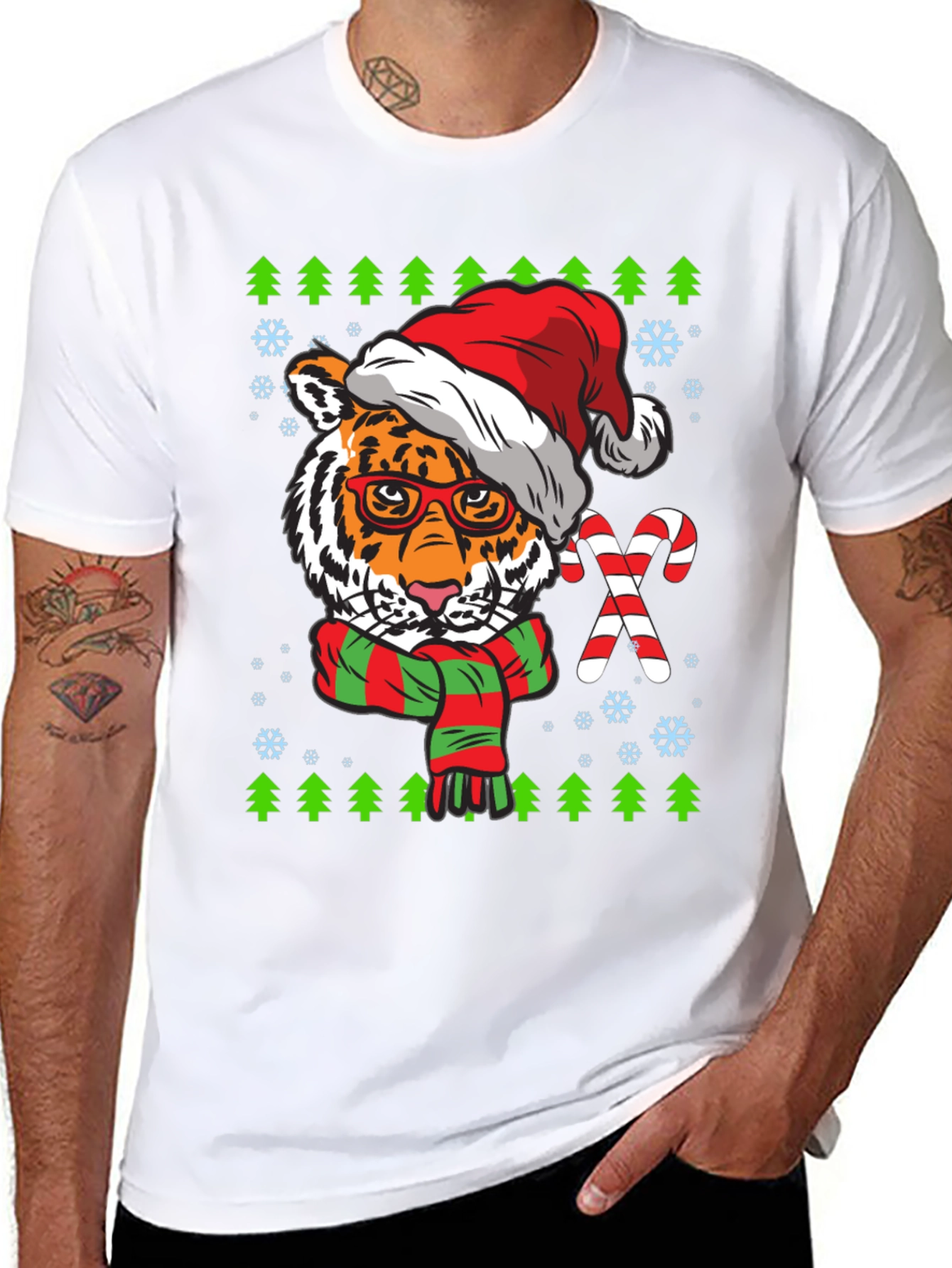 Tiger Christmas T-Shirt with Santa Hat