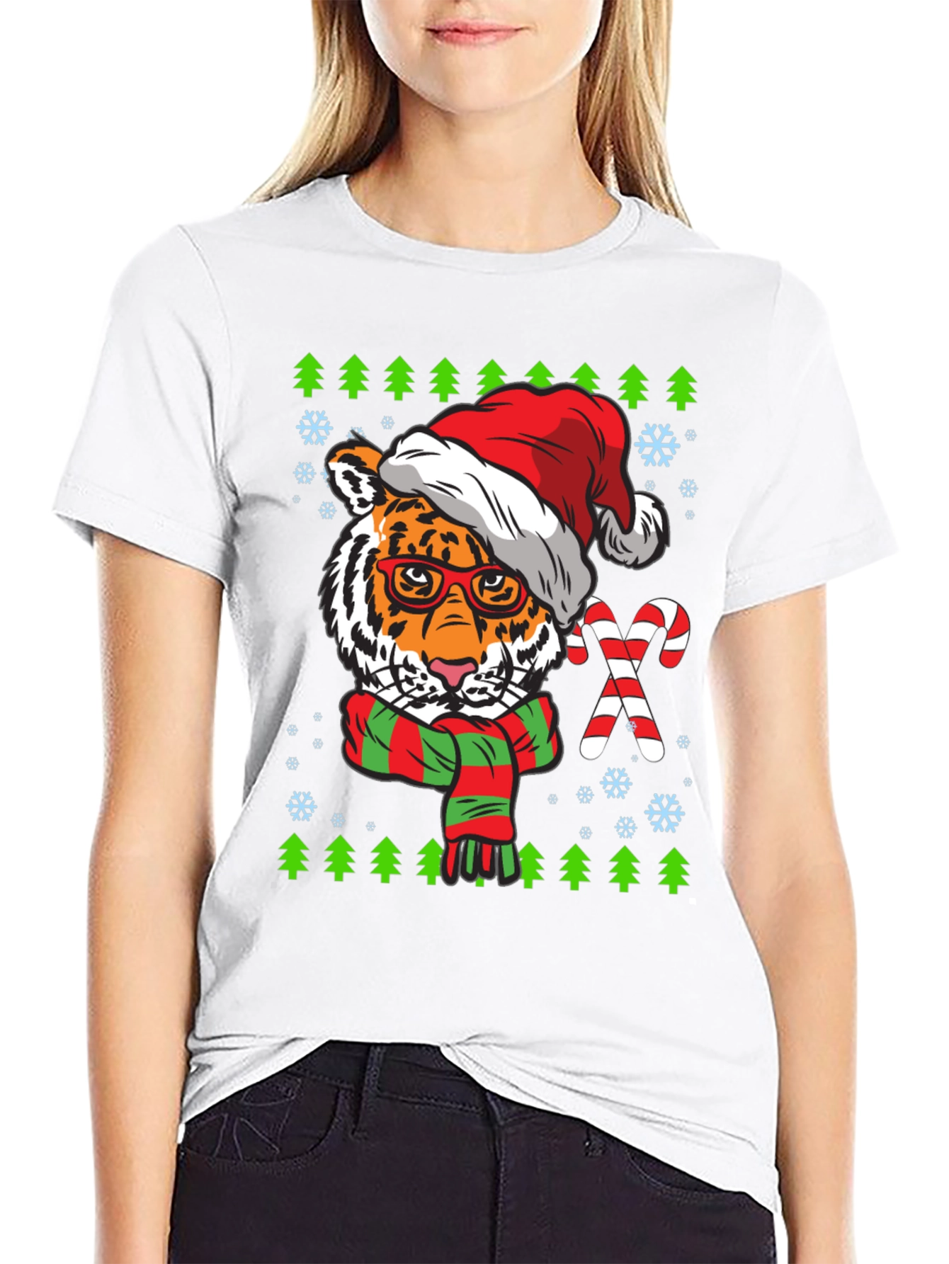 Tiger Christmas T-Shirt with Santa Hat