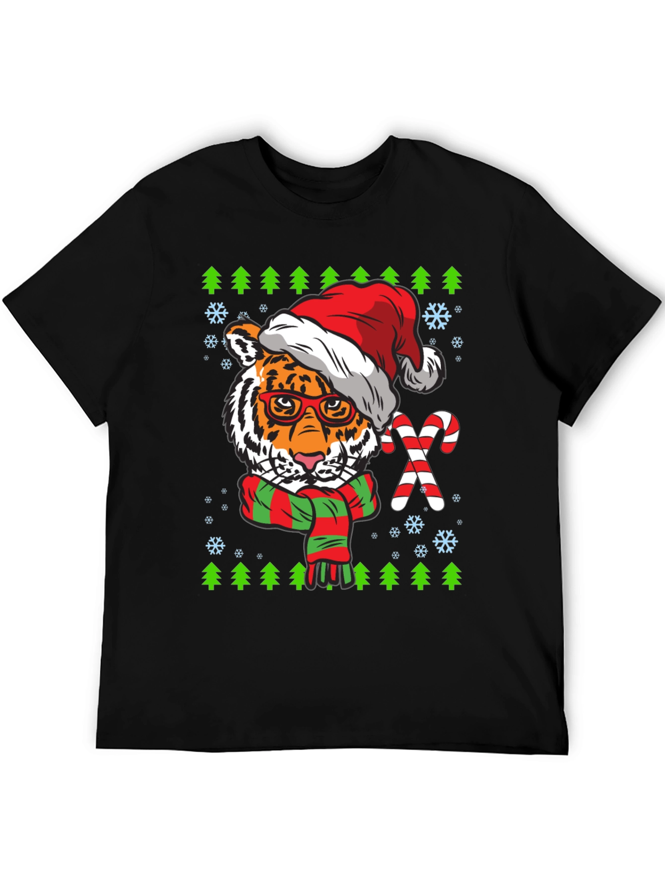 Tiger Christmas T-Shirt with Santa Hat