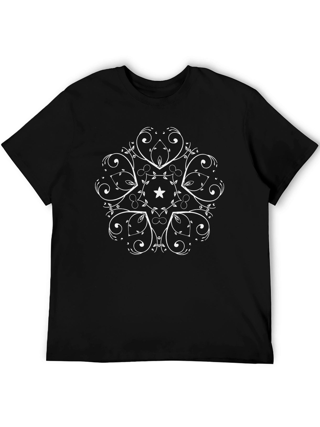 Black T-Shirt with Floral Star Design