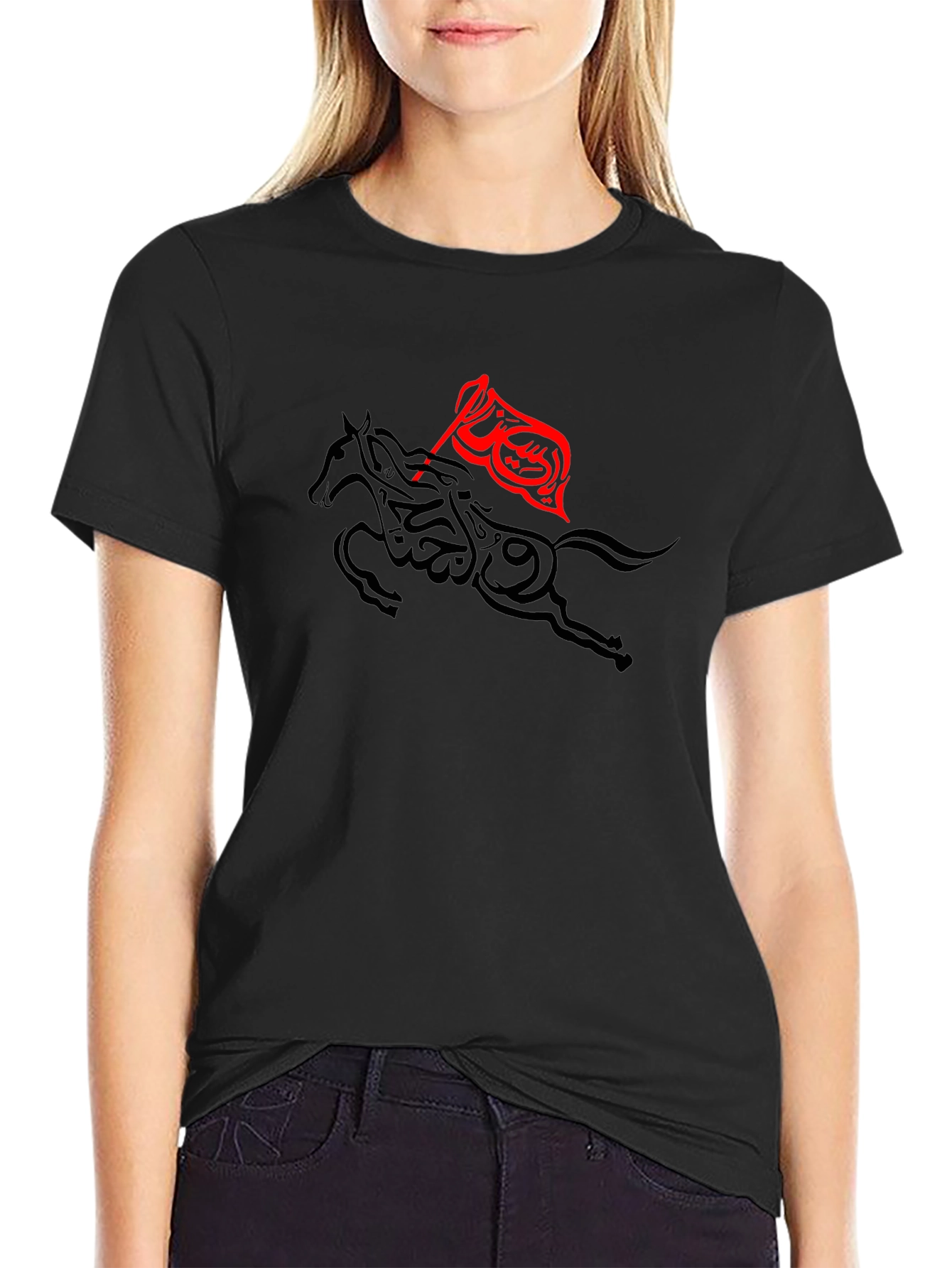 Black T-Shirt with Horse Graphic