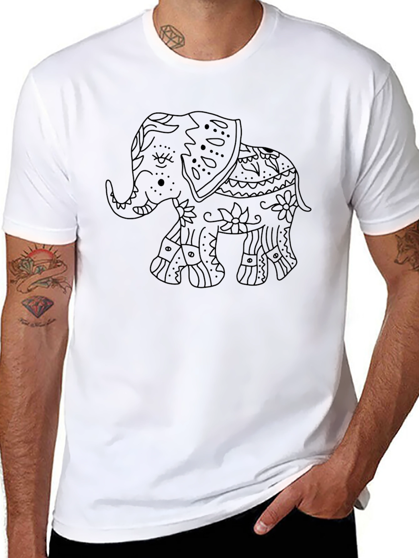 Black Elephant Graphic Tee - Mens Casual