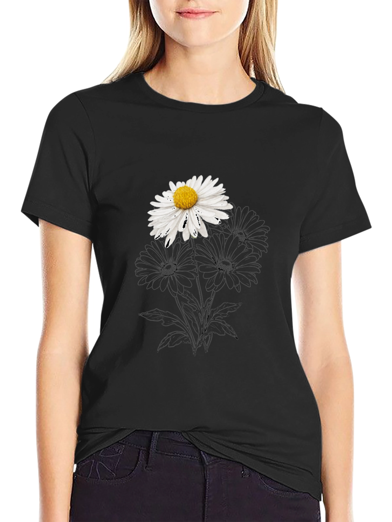 Daisy Graphic Black T-Shirt - Stylish Casual Wear