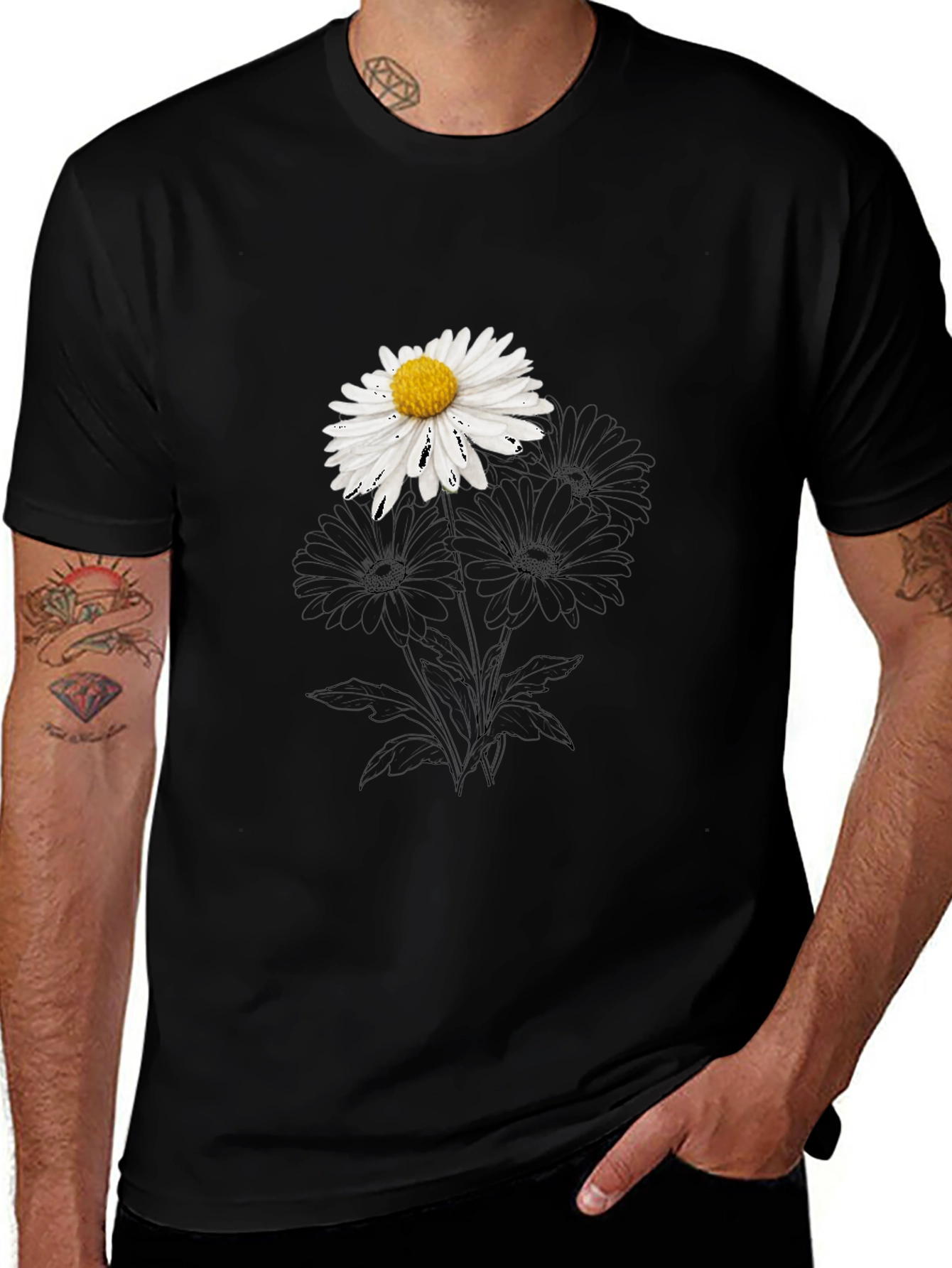 Daisy Graphic Black T-Shirt - Stylish Casual Wear