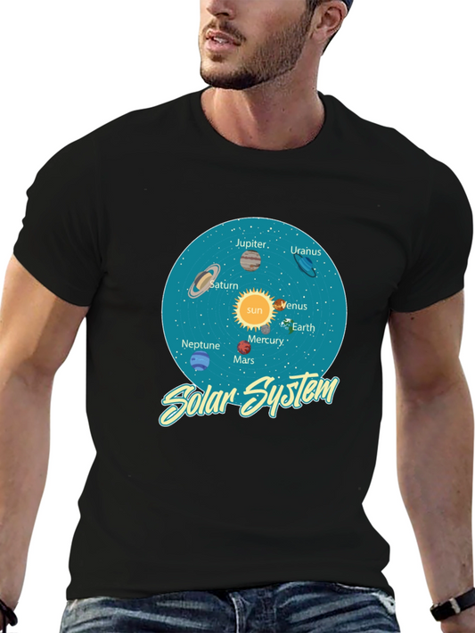 Solar System Graphic Print Mens Black T-Shirt