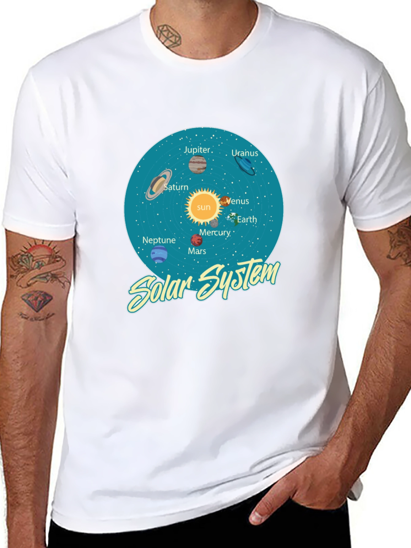 Solar System Graphic Print Mens Black T-Shirt