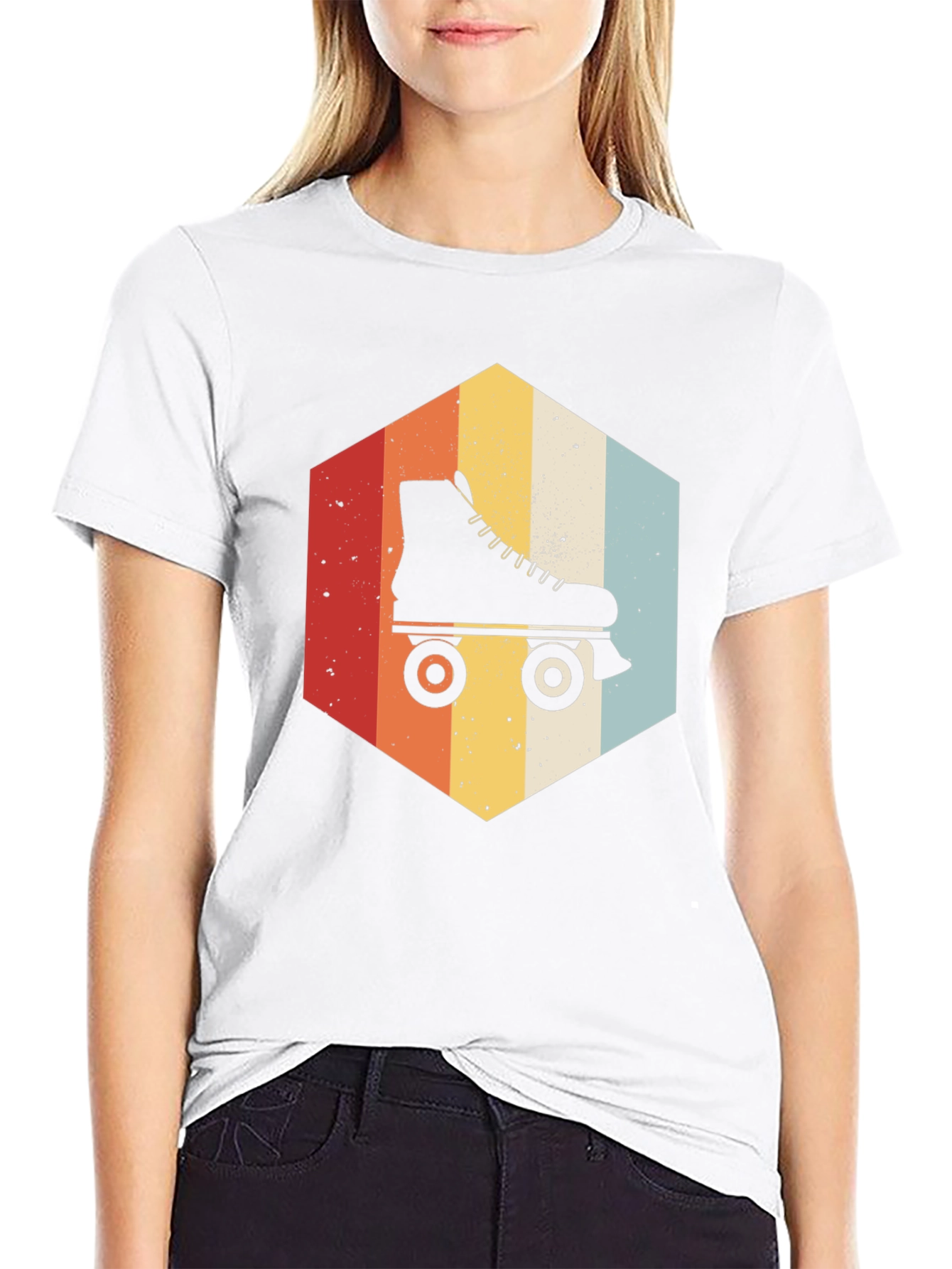 Retro Roller Skate Hexagon Graphic T-Shirt