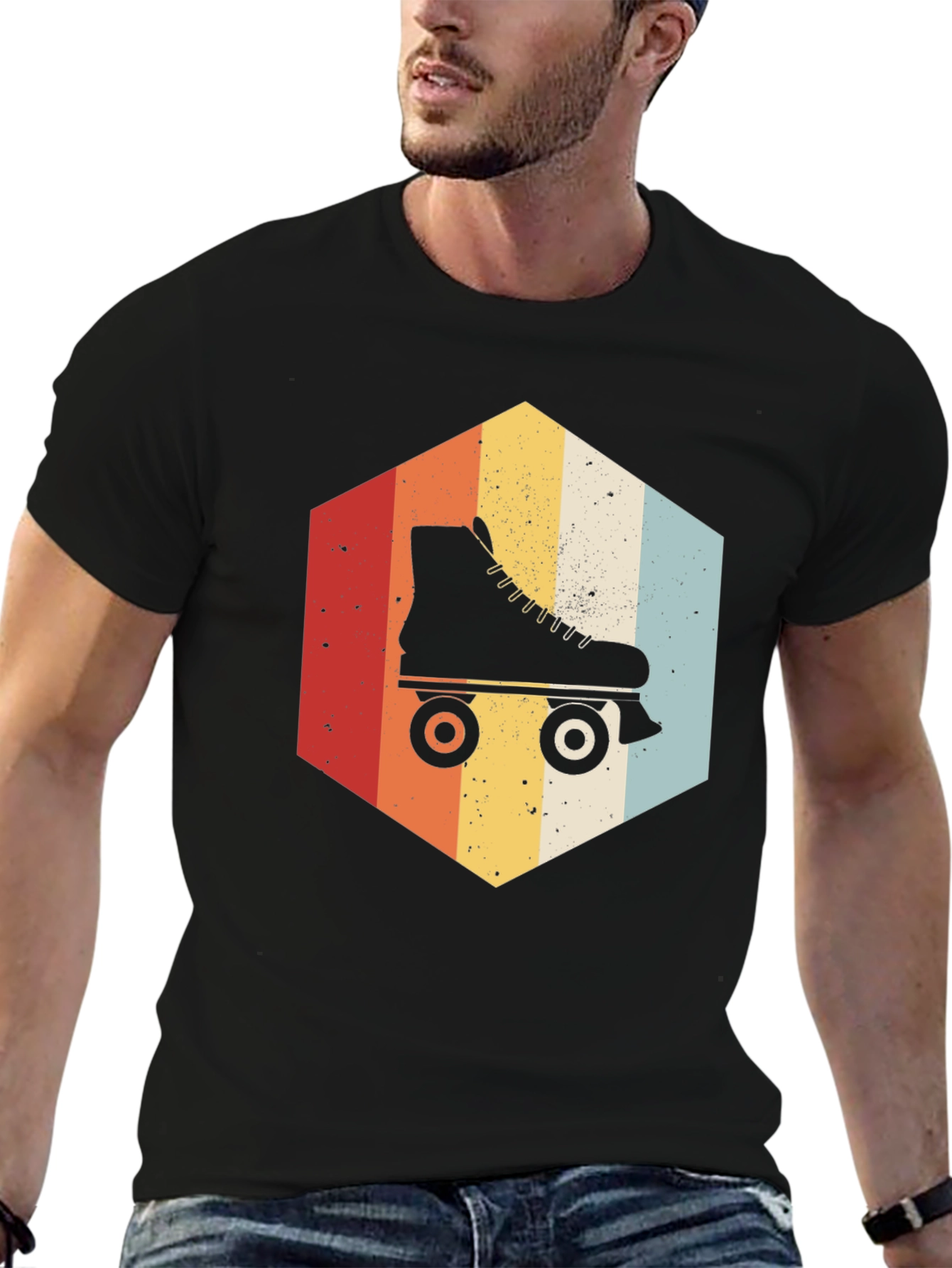 Retro Roller Skate Hexagon Graphic T-Shirt